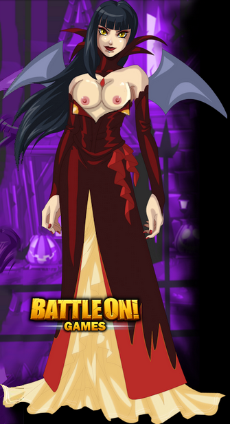 adventurequest adventurequest_worlds aqw aqworlds artix_entertainment battle_on black_hair boobs breasts breasts_out clothing dragonfable dress edit flashing_breasts hentaicrazed long_hair necklace necklace_between_breasts nipples pink_nipples red_dress safiria shirtless_sleeves sleeves vampire wings yellow_eyes