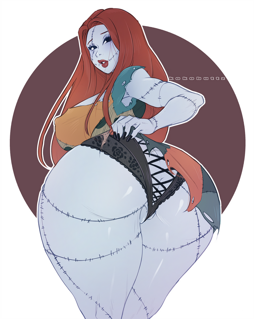 ass focus, big ass, blue skin, disney, facing viewer, panties, red hair, sally (the nightmare before christmas)