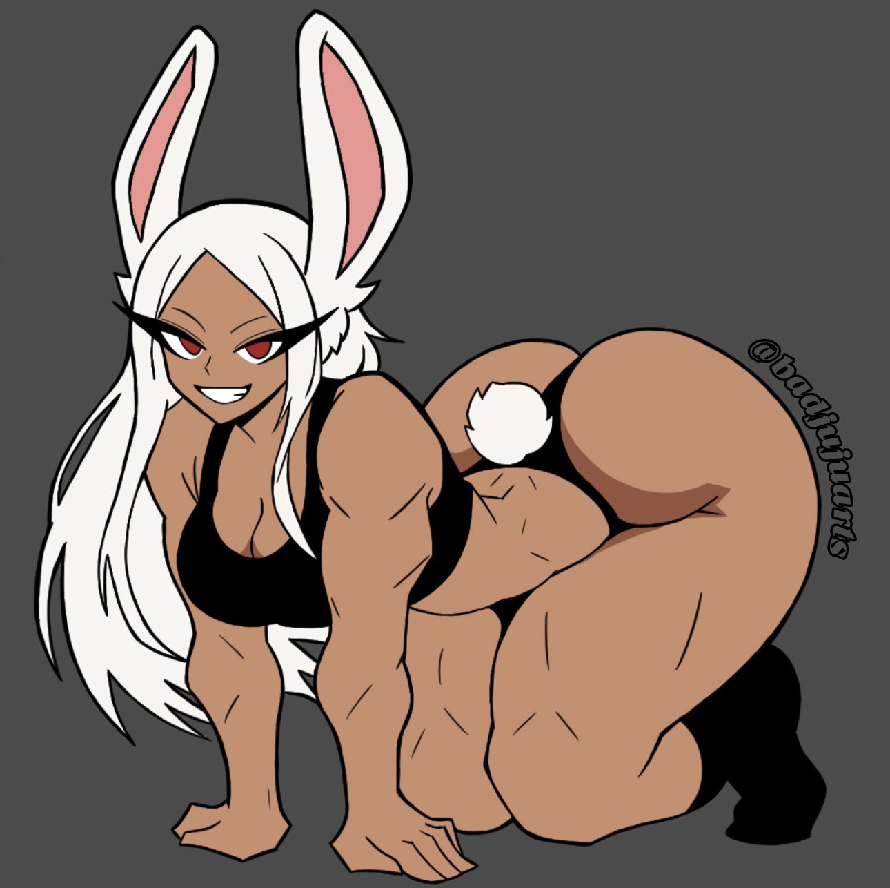 ass, ass bigger than head, ass up, badjujuarts, bunny ears, huge butt, looking at viewer, mirko, miruko, my hero academia, on hands and knees, rumi usagiyama, underwear