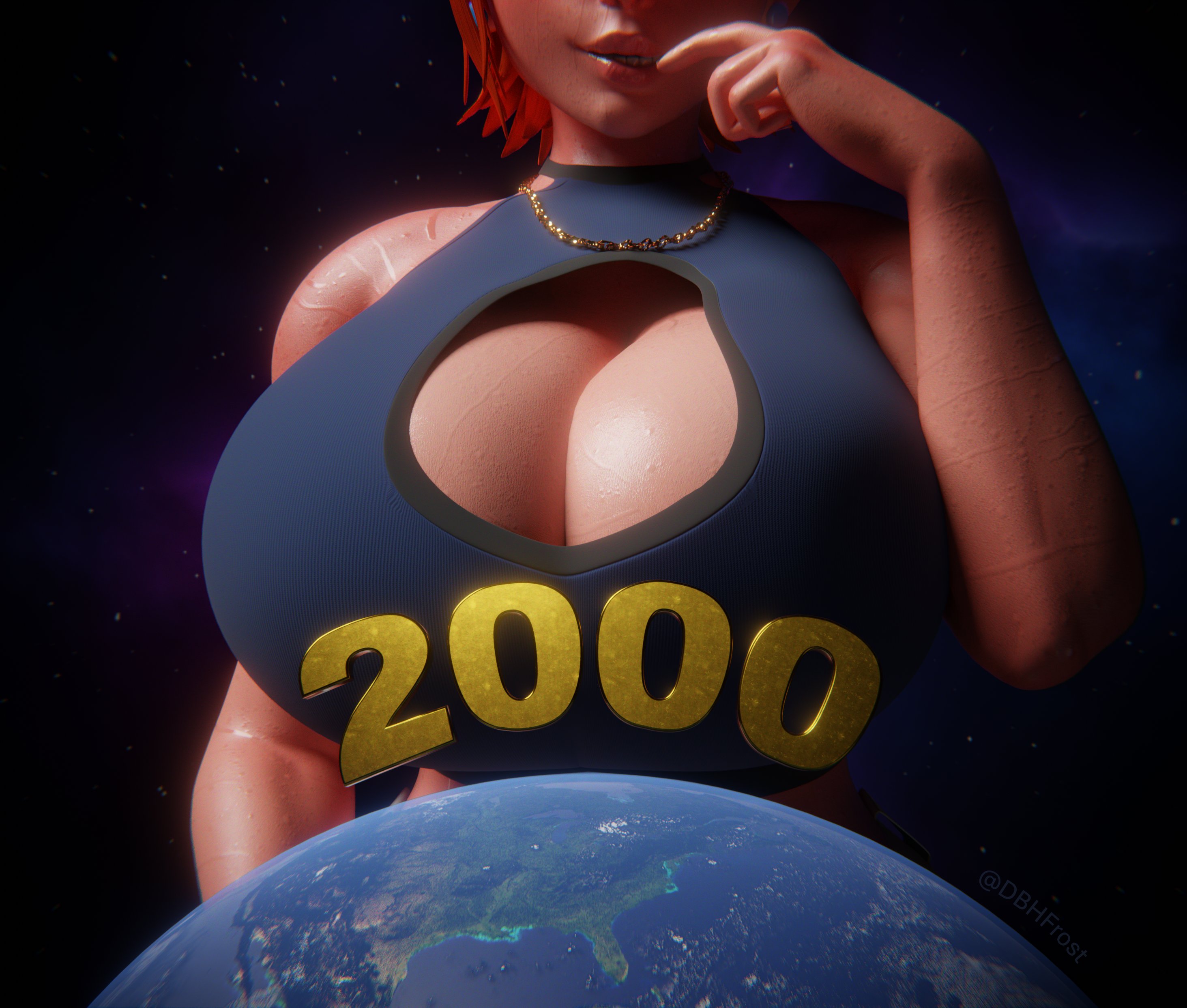 3d, ben 10, big breasts, boob focus, boob window, breast focus, breasts, cartoon network, cleavage, cleavage window, dbhfrost, earth, giant female, giant woman, giantess, giga giantess, ginger, ginger female, ginger hair, gwen tennyson, huge boobs, huge breasts, light skin, light-skinned female, macro, macro female, orange hair, orange hair female, plan, planetary macro, scrag boy (model), scrag gwen, space