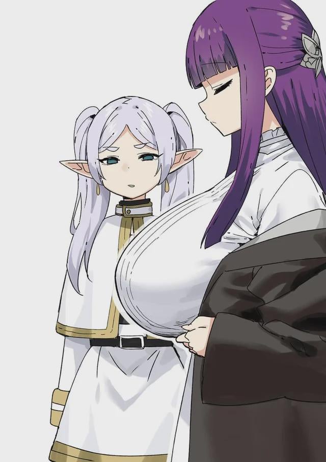 breast envy, breasts, female, fern (sousou no frieren), frieren, jealous, sousou no frieren, tagme