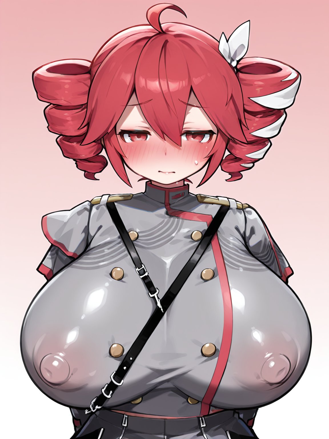 1girls, ahoge, ai generated, ai slop, areola bulge, areolae, areolae visible through clothing, big breasts, blush, blush lines, breasts, breasts bigger than head, breasts focus, clothed, clothed female, clothing, crop top, cropped jacket, embarrassed, embarrassed female, erect nipples, erect nipples under clothes, fat nipples, female, female only, fully clothed, gigantic breasts, hair ornament, hairbow, huge areolae, huge breasts, huge nipples, kasane teto, kasane teto (sv), large areolae, large breasts, massive breasts, motion lines, nipple bulge, nipples, no bra, plump, plump breasts, plump nipples, puffy areola, puffy nipples, red eyes, red hair, rubikmaniac, shiny skin, skirt, solo, solo female, sweat, sweating, synthesizer v, tight clothing, top heavy, tremble spikes, trembling, twin drills, upper body, upper body focus, utau