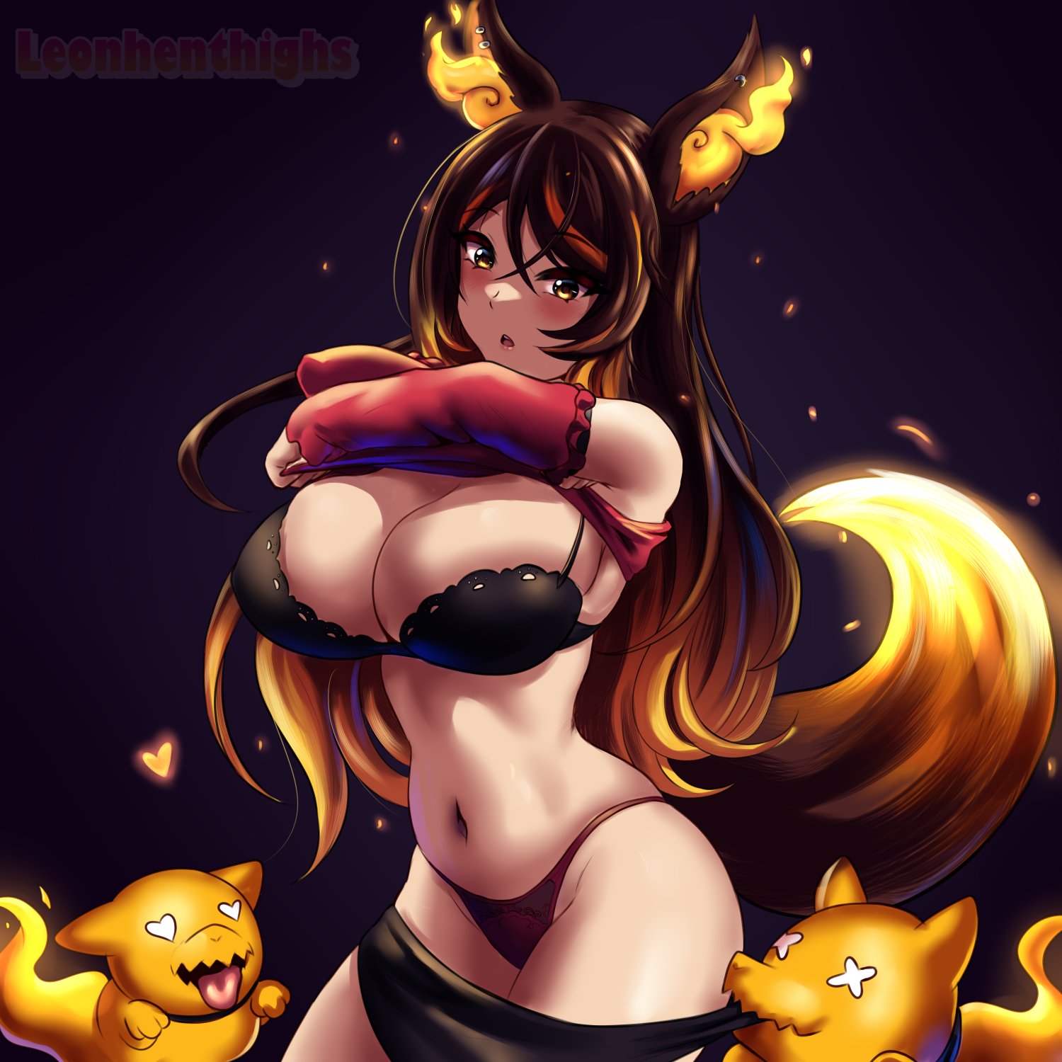 1girls, big breasts, breasts, fan mascot (vtuber), huge breasts, indie virtual youtuber, leonhenthighs, pyro pup (sinder), sinder (vtuber), solo, virtual youtuber