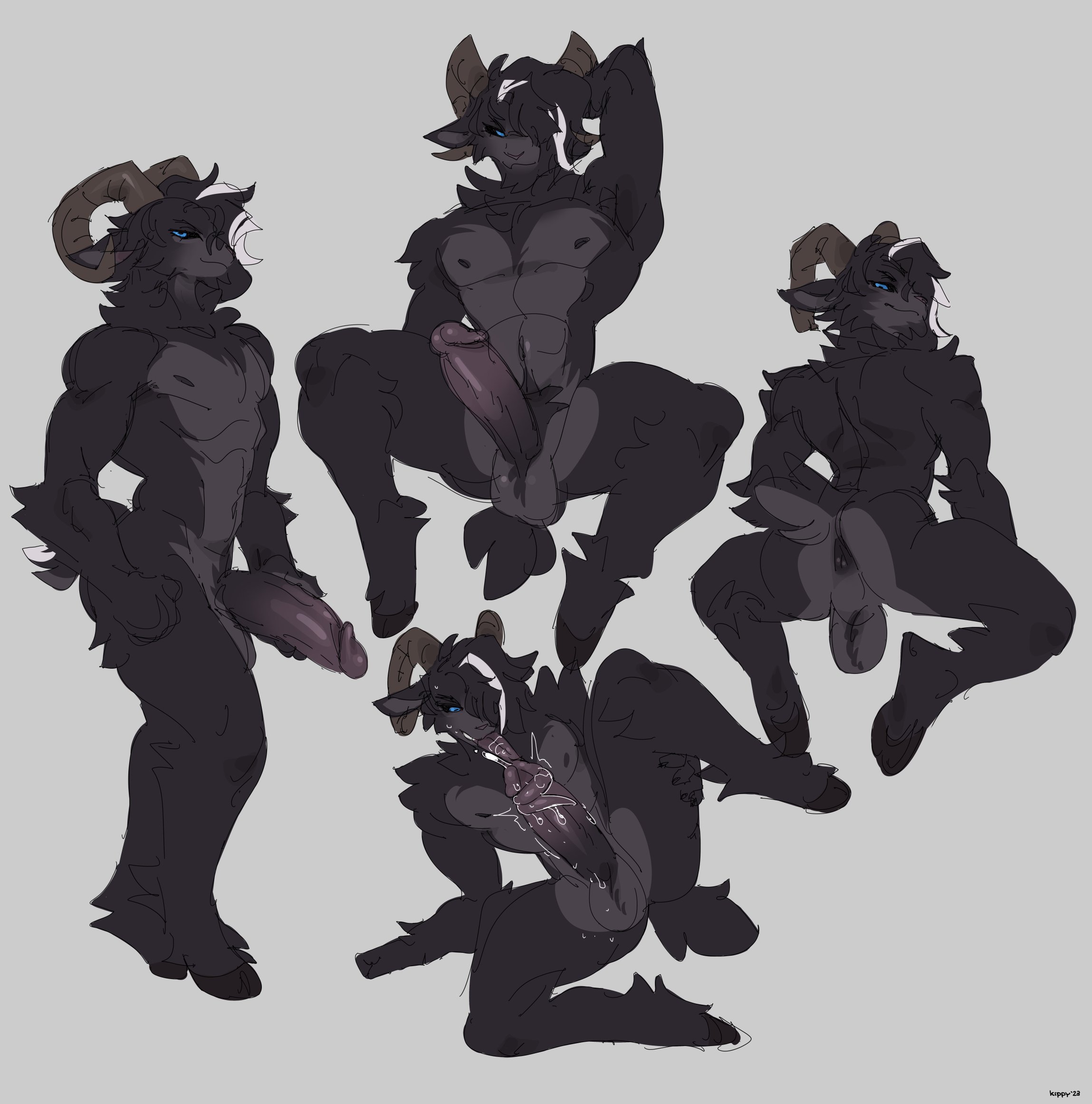 2023, 2024, anthro, autofellatio, autotonguejob, black hair, black sclera, blue eyes, commission, free form, fur, furry, goat, goat boy, goat humanoid, groatydeer, horns, huge balls, huge cock, kippy, leaking precum, long tongue, male, male only, massive penis, muscular, muscular male, precum, precum drip, self lick, slobber, sloppy blowjob, smile, solo male, spit bubble, tongue out, tonguejob, white hair