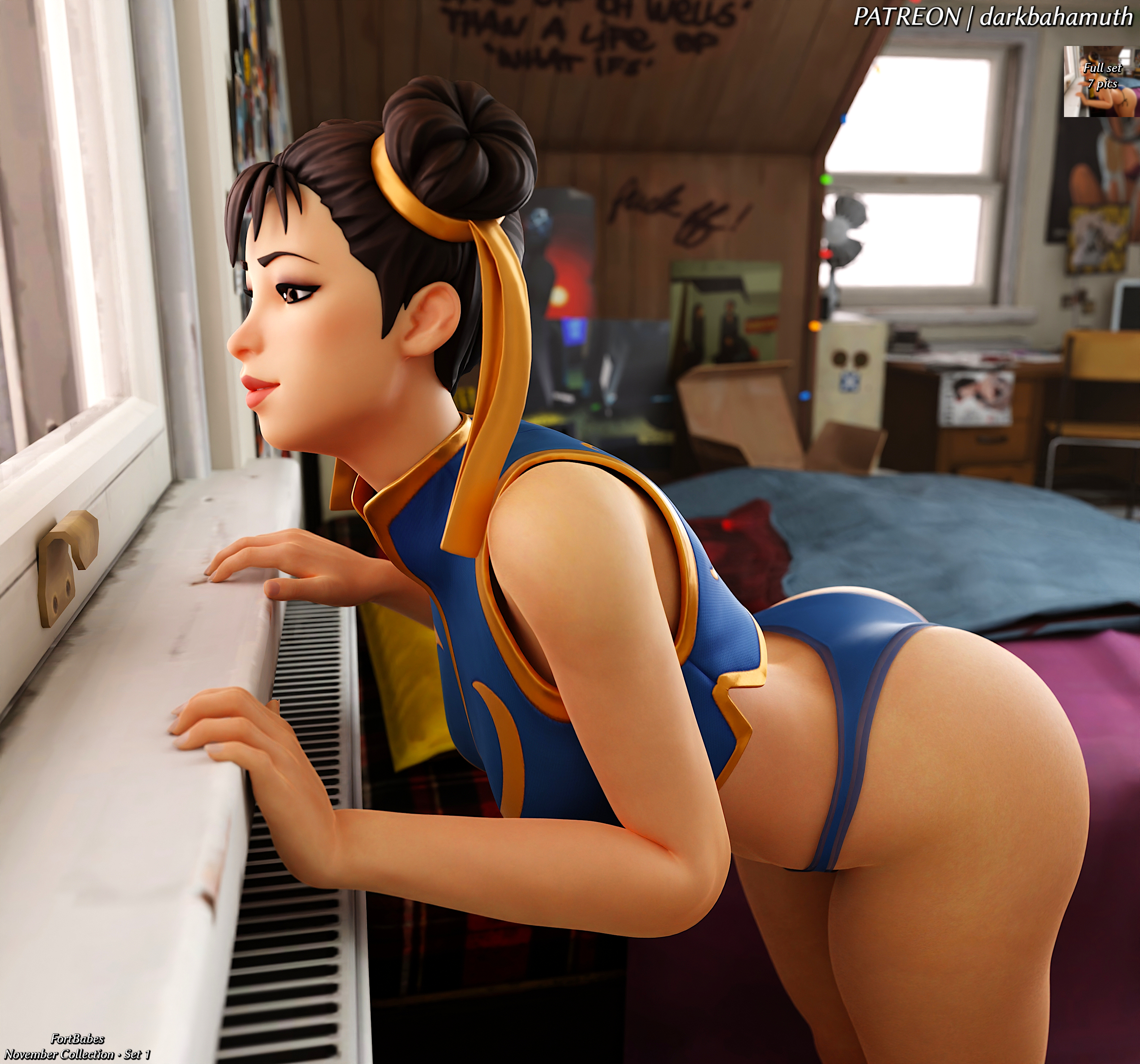 3d, 3d (artwork), ass, ass up, chun-li, chun-li (fortnite), darkbahamuth, female, fortnite, panties, pinup, street fighter