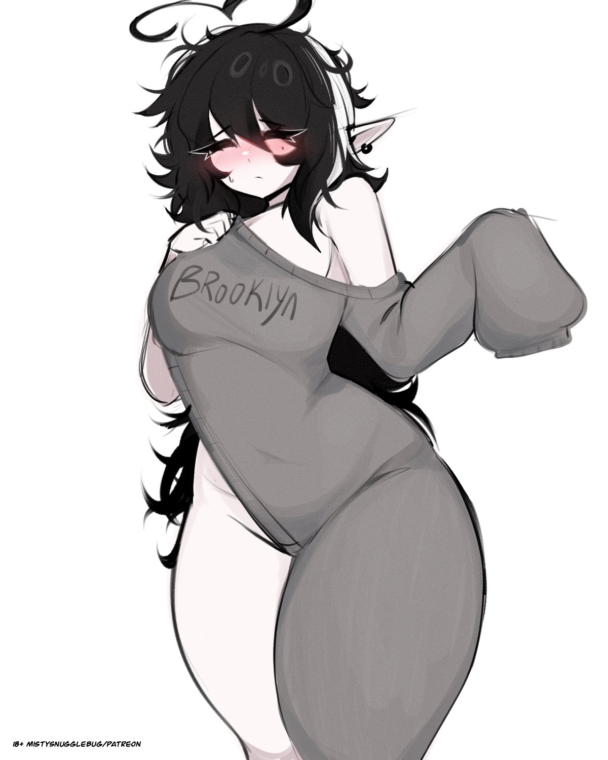 brooklyn sweater, female, meme attire, mistysnugglebug, no bra, no panties, sleepy (mistysnugglebug), solo