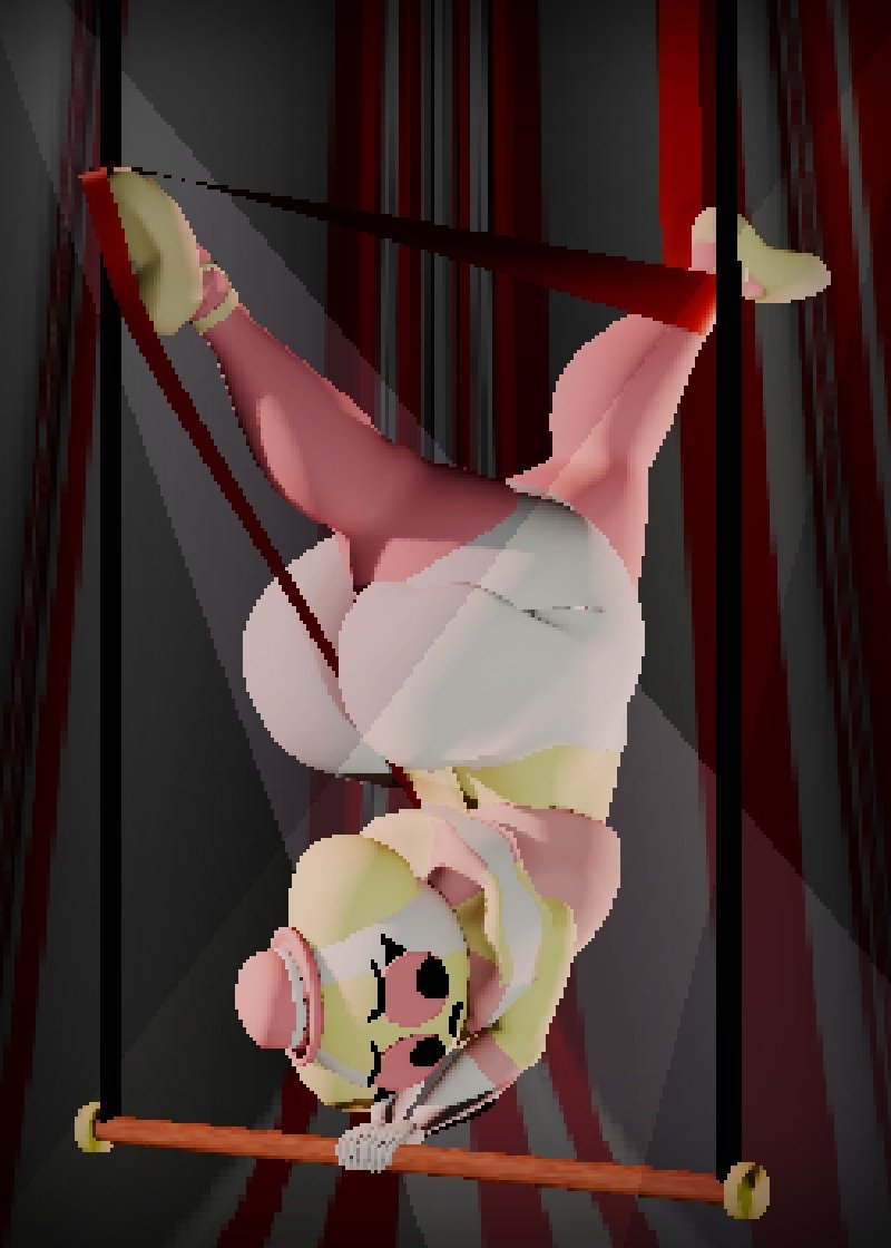 :<, 3d, 3d (artwork), accurate art style, ass, big ass, bottom heavy, child bearing hips, cinemesh, circus, commission, endacopia, fat ass, female, gymnastics, gymnastics ribbon, huge ass, huge hips, huge thighs, ribbon, ribbon on butt, thick thighs, trapezist (endacopia), upside-down, wide hips