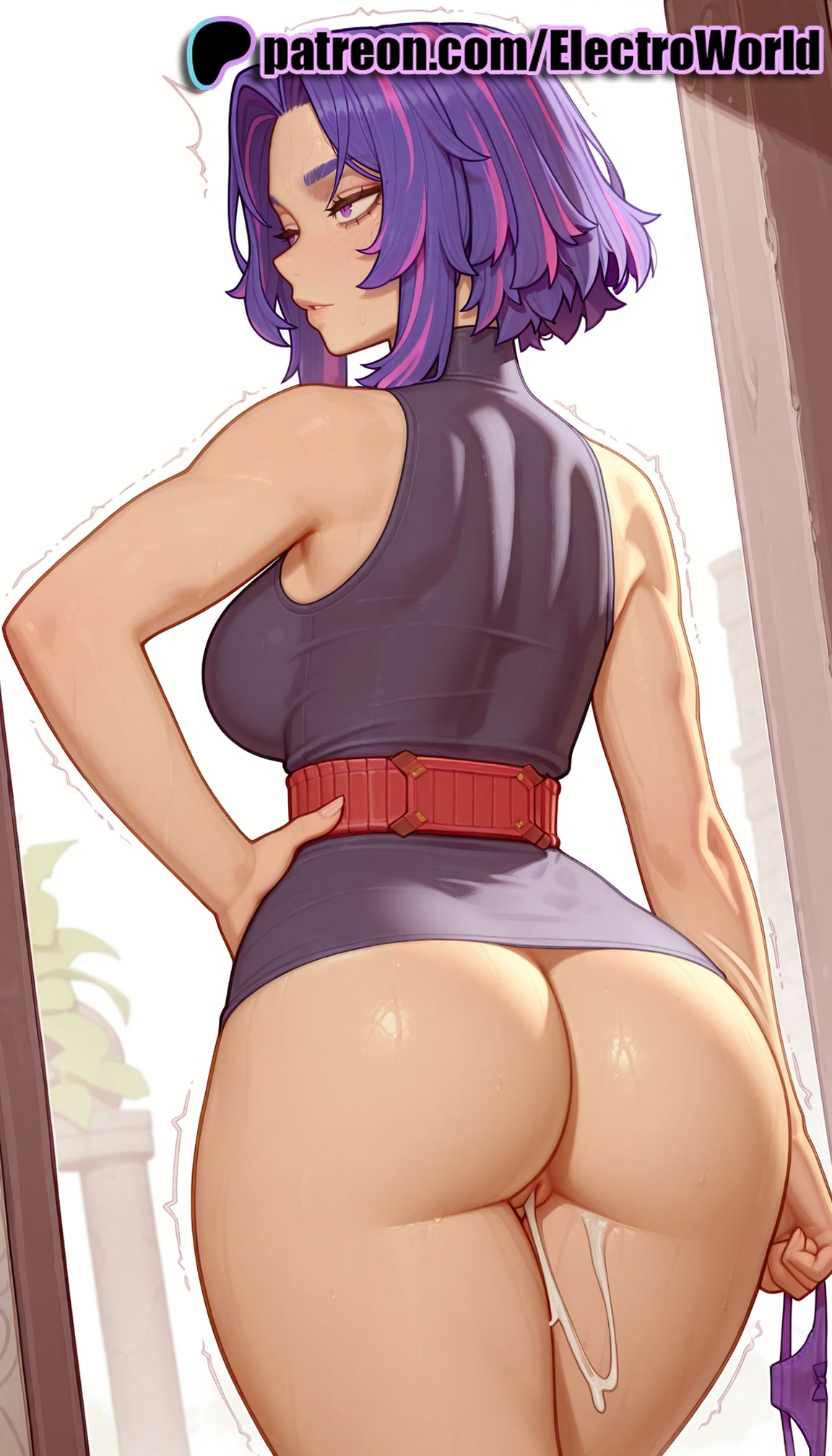 ^^^, 1girls, 2025, ai generated, artist name, ass, ass focus, ass shake, belt, big ass, boku no hero academia, breasts, bust, chest, cum, cum in pussy, dotted line, electroworld, female, female only, hi res, high quality, high resolution, highres, lady nagant, light-skinned female, medium breasts, motion lines, my hero academia, orgasm, panties, patreon, patreon username, purple eyes, purple hair, pussy, rain, short hair, skirt, sleeveless, solo, stable diffusion, transparent background, trembling, twitching, underwear, watermark, web address