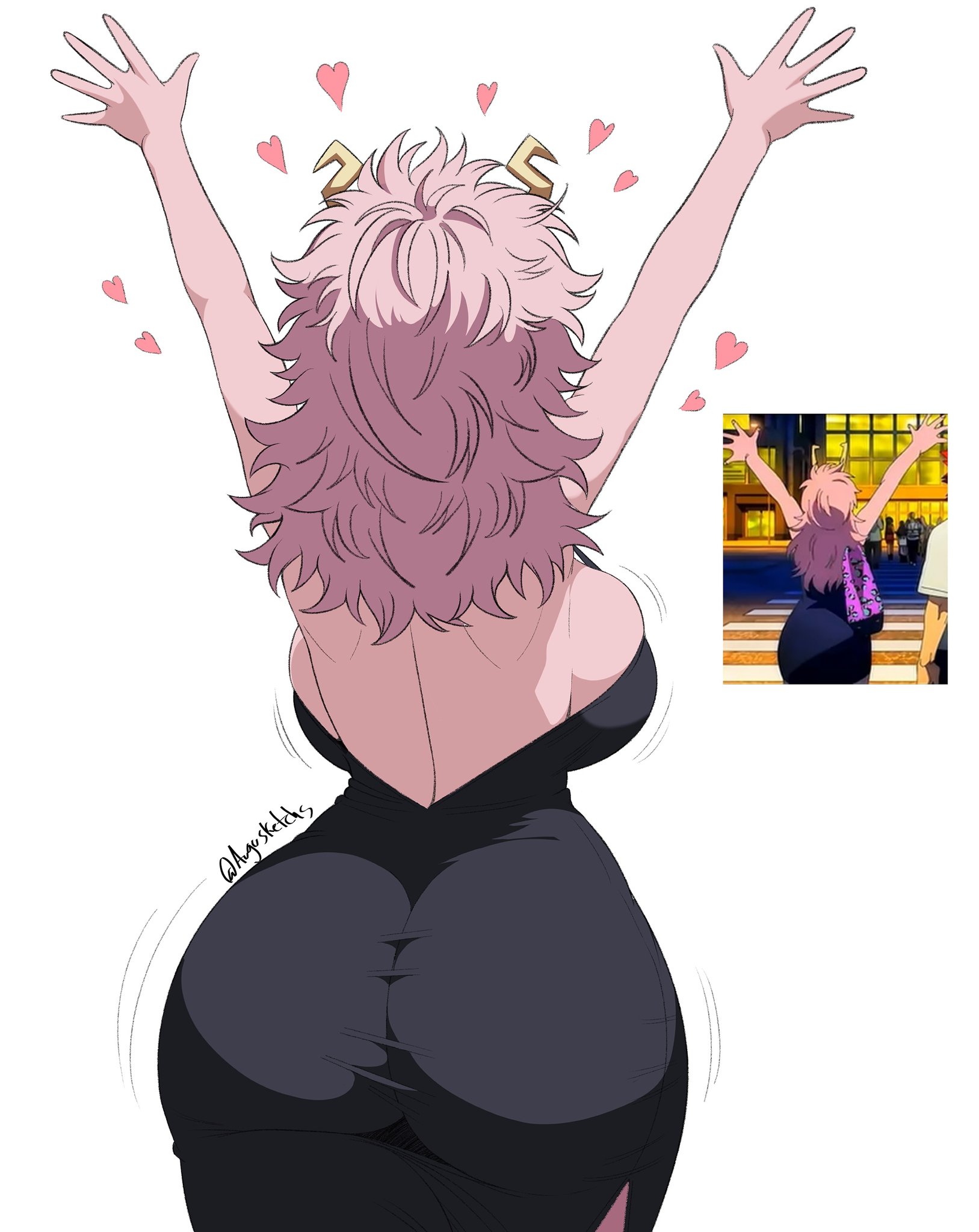 1girls, ashido mina time-skip, ass, augusketchs, boku no hero academia, dress, female, female focus, female only, large ass, long hair, mina ashido, mina ashido curvy (meme), mina ashido time-skip, my hero academia, my hero academia (finale), pink body, pink hair, post-timeskip, solo, thick thighs, thighs, wide hips