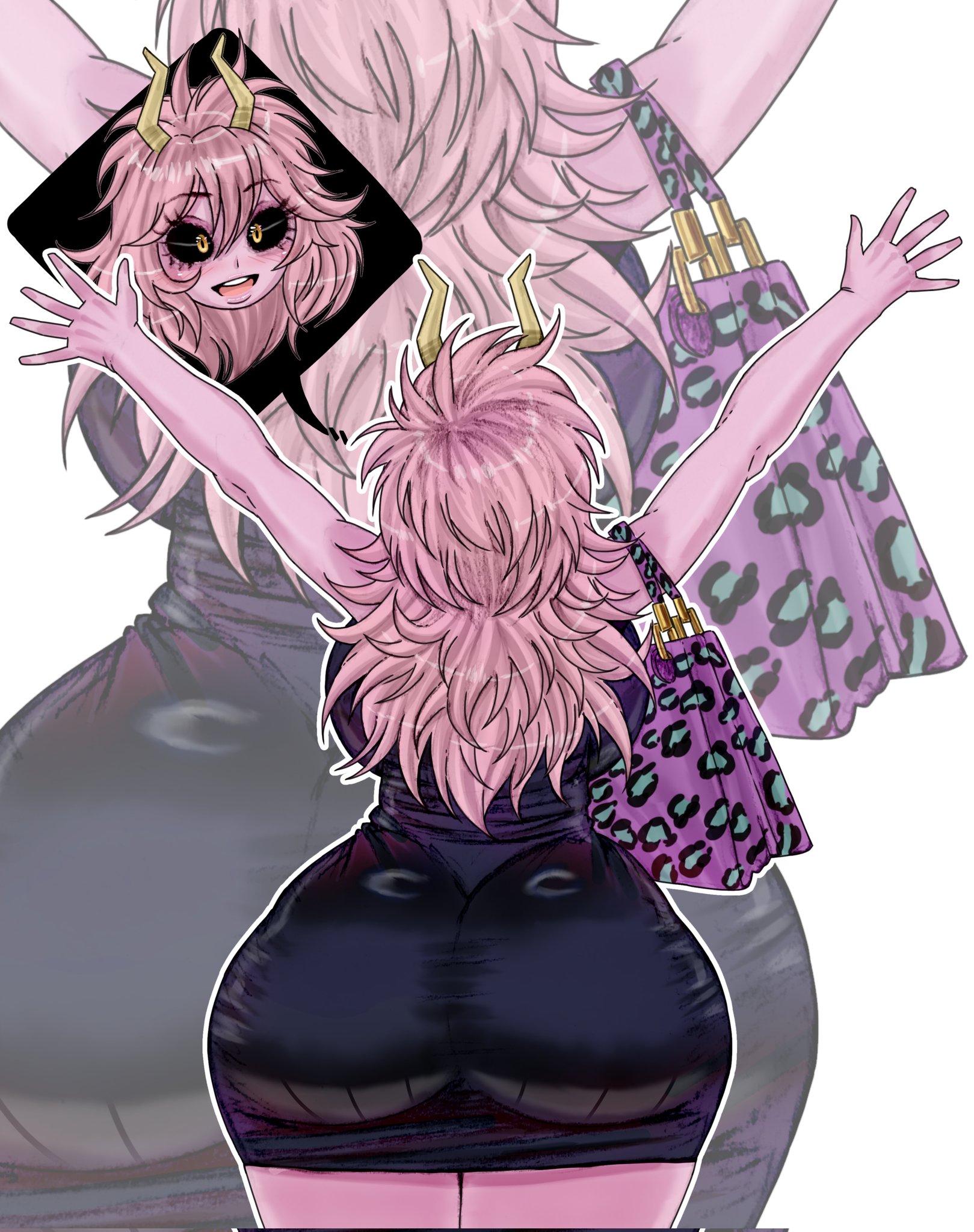 01leteo, 1girls, artist request, ashido mina time-skip, ass, boku no hero academia, dress, female, female focus, female only, large ass, long hair, mina ashido, mina ashido curvy (meme), mina ashido time-skip, my hero academia, my hero academia (finale), pink body, pink hair, post-timeskip, solo, thick thighs, thighs, wide hips