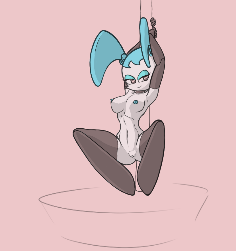 1girls 2d alternate_breast_size breasts female female_only genitals humanoid jenny_wakeman my_life_as_a_teenage_robot nipple_piercing pussy robot robot_girl robot_humanoid solo stripper_pole velenor xj-9