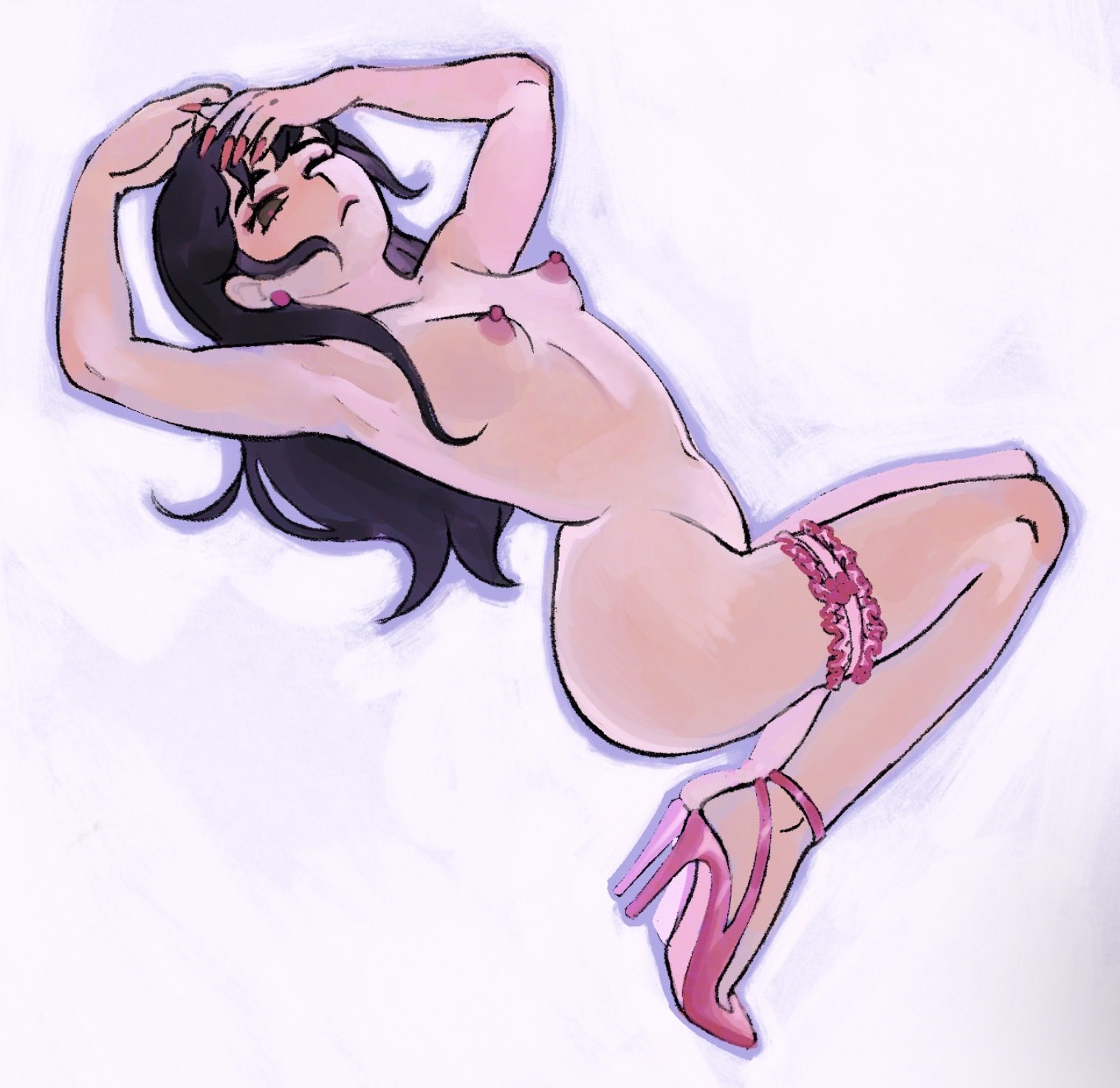 1female, 1girl, 1girls, 2026, 2d, 2d (artwork), 2d artwork, areolae, black hair, boobies, boobs, breasts, comedy central, earring, earrings, female, female focus, female only, female solo, high heels, laying on side, long black hair, long hair, nails, nails painted, naked footwear, naked heels, nipples, nude, nude female, nudity, painted nails, solo female, south park, stockings, tagme, tits, titties, wendy testaburger, white background, white woman