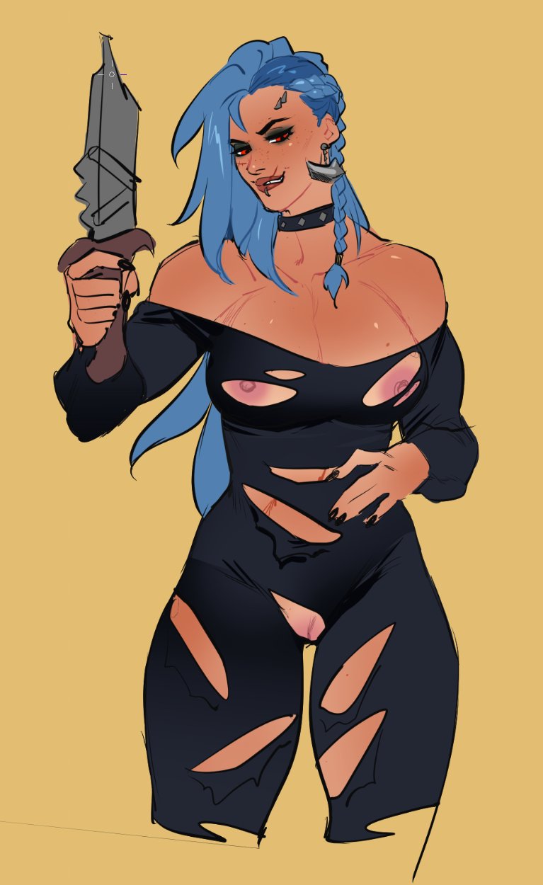 blue hair, junker queen, overwatch, randgris, randgrrris, strstyler, tagme, torn clothes