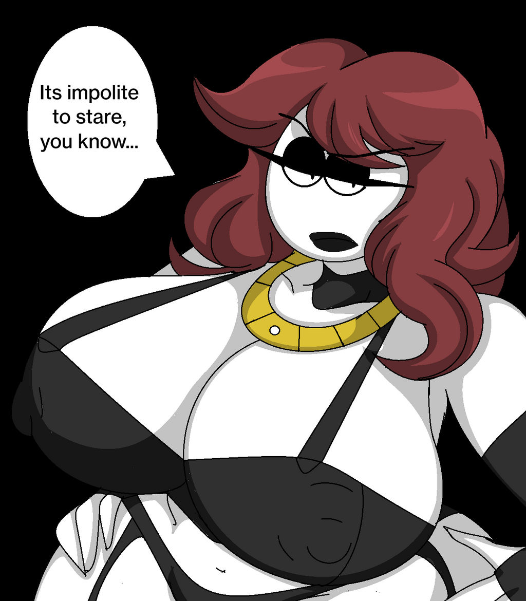 alternate version at source, alternate version available, big boobs, big breasts, big tits, black lips, black lipstick, boobs, bra, breasts, carmen (spooky month), cbear624, female, female focus, female only, lipstick, pale skin, pale-skinned female, solo, speech, speech bubble, spooky month, sr pelo, text, text bubble, tits, white body, white skin, white skinned female