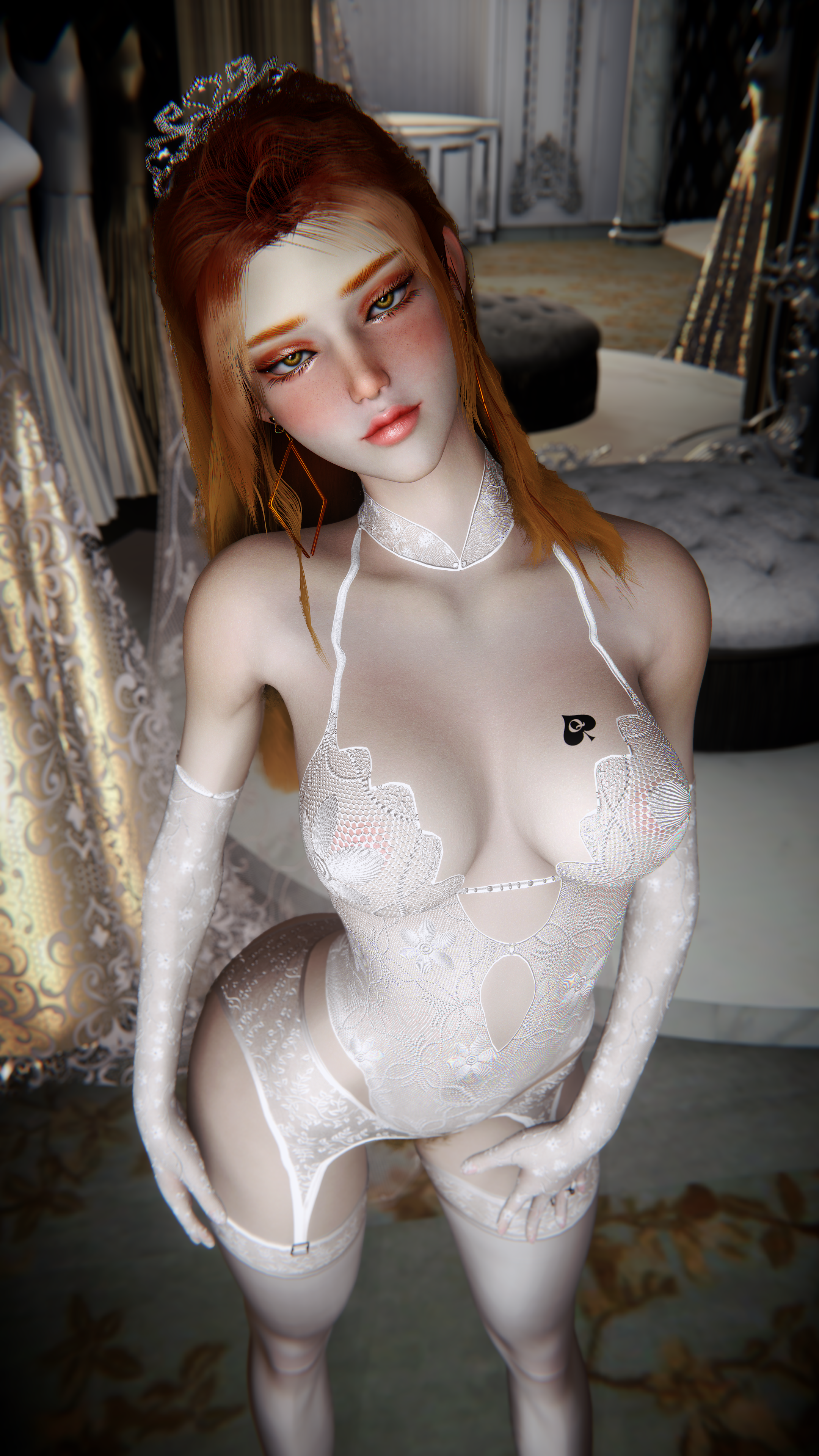 1girl, 1girls, 2026, 3d, 4k, armpits, big breasts, bnwo, bored, breasts, bridal gauntlets, brown eyebrows, brown eyes, brown hair, chromatic aberration, clothed, clothing, corset, crashbanditkut, depth of field, earrings, eyebrows, eyelashes, eyeshadow, female, full body, garter straps, gloves, hair, hairy, hairy armpits, hairy pussy, half-closed eyes, hi res, high resolution, highres, human, light skin, light-skinned female, lips, lipstick, long eyelashes, long hair, looking at viewer, makeup, mascara, nails, original, original character, pubic hair, qos, qos tattoo, queen of spades, queen of spades symbol, queen of spades tattoo, ring, self upload, snowbunny, solo, solo female, solo focus, standing, stockings, straight, tattoo, tattoos, teenage girl, teenager, thick, thick thighs, thighs, tiara, topwear, virt-a-mate, virtamate, wedding lingerie, wedding ring, wedding veil, young, young female