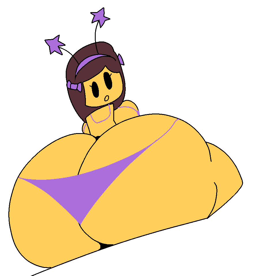 :o, 1girls, 2d, 2d (artwork), ass, ass focus, bikini, black eyes, blocky body, bloxzrd, brown hair, cartoony, digital media (artwork), female, huge ass, hyper, hyper ass, large ass, large breasts, long hair, looking at viewer, looking back, luculentloiter, no arms, roblox, roblox avatar, robloxian, shocked expression, solo, solo female, solo focus, thick ass, thick thighs, video games, white background, yellow body, yellow skin