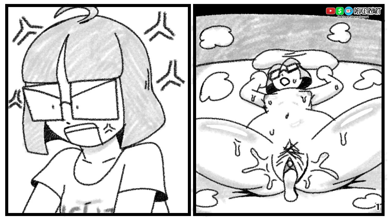 1girls, after sex, anger symbol, black eyes, bluesky link, breath, comic, cum, cum in pussy, cum inside, deucetryart, ethicalgooner2007 (kryptraider), female, female focus, female only, femsub, human, human only, instant loss, instant loss 2koma, internet controversy, monochrome, naked, naked female, nerdy female, on back, on bed, open mouth, original, pubic hair, spread legs, submissive female, twitter, twitter link