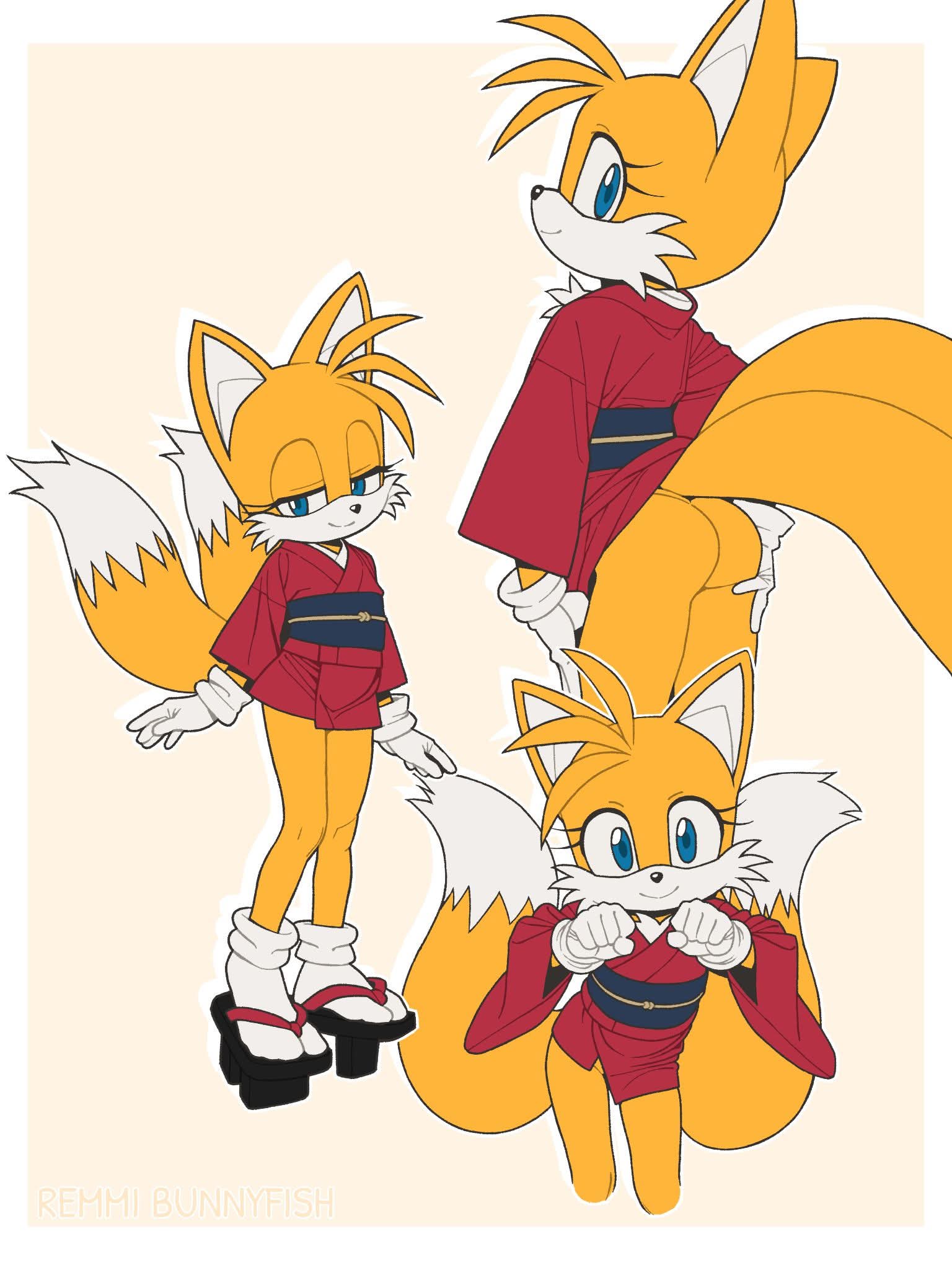 2 tails, ambiguous gender, animal ears, ass, black nose, blue eyes, butt, eyelashes, feminine male, footwear, fox, genderbend, genderfluid, genderswap, genderswap (mtf), geta, gloves, japanese clothes, kimono, miles prower, miles tails prower, no sex, remmi bunnyfish, rule 63, sega, sfw, smile, socks, sonic (series), sonic 2006, sonic adventure 2, sonic the hedgehog (archie), sonic the hedgehog (comics), sonic the hedgehog (idw), sonic the hedgehog (series), tail, tails the fox, tailsko, thighs, white footwear, white gloves, white socks