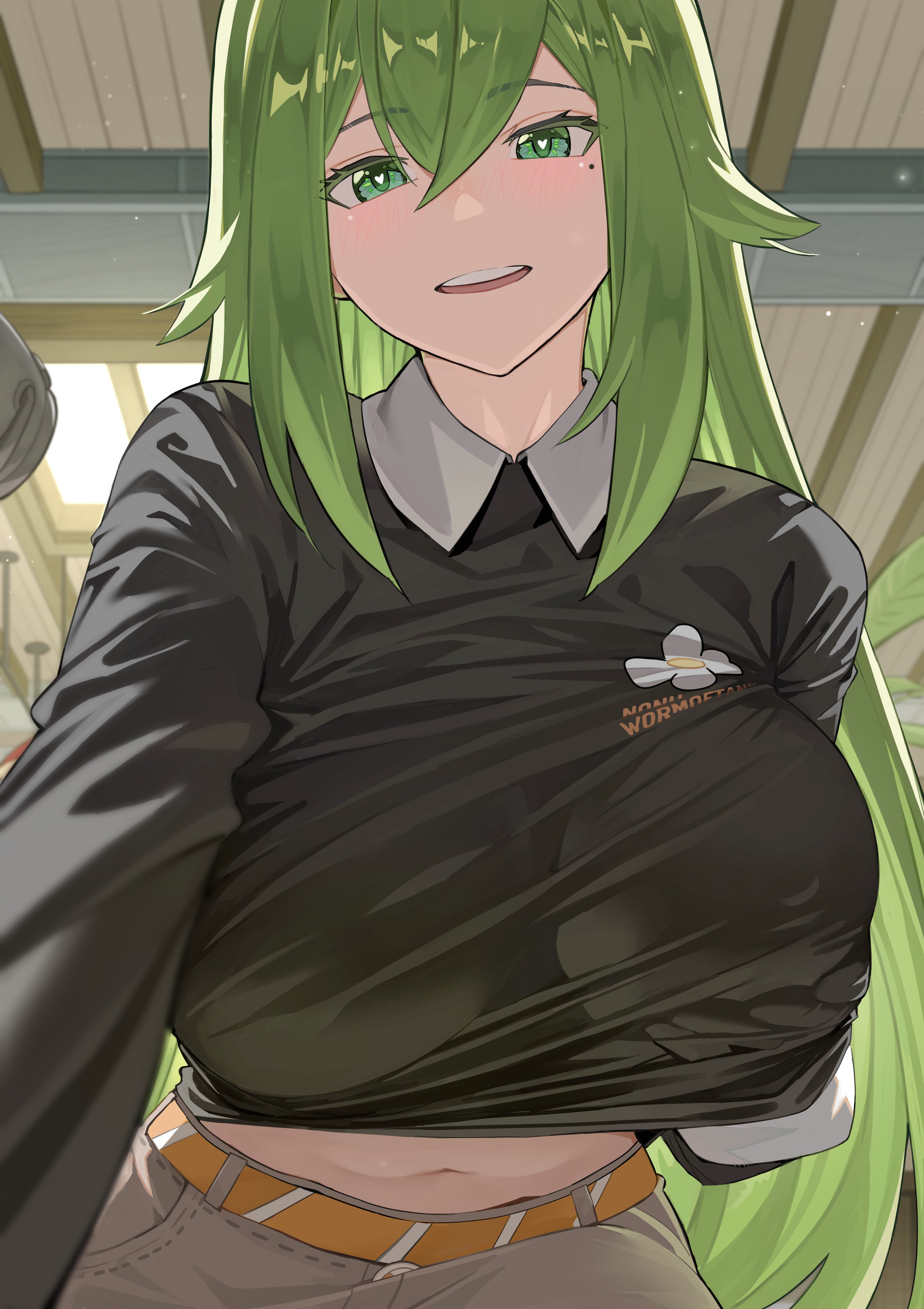 1girls, artist request, big breasts, busty, clothed, curves, curvy, green eyes, green hair, heart-shaped pupils, hoyoverse, huge breasts, large breasts, light skin, light-skinned female, mihoyo, mostly clothed, nonh, tagme, venus (zenless zone zero), zenless zone zero