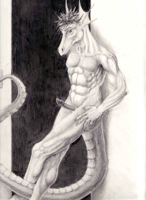 black_penis dragon male male_only muscles penis pinup spiky_hair xander_the_blue