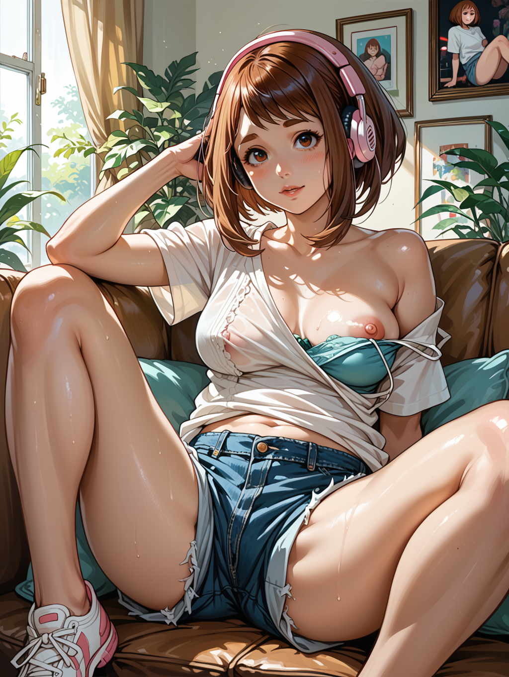 1female 1females 1girls ai_generated breasts breasts breasts_out female female female relaxing sexy sexy.ai shorts upskirt uraraka_ochako