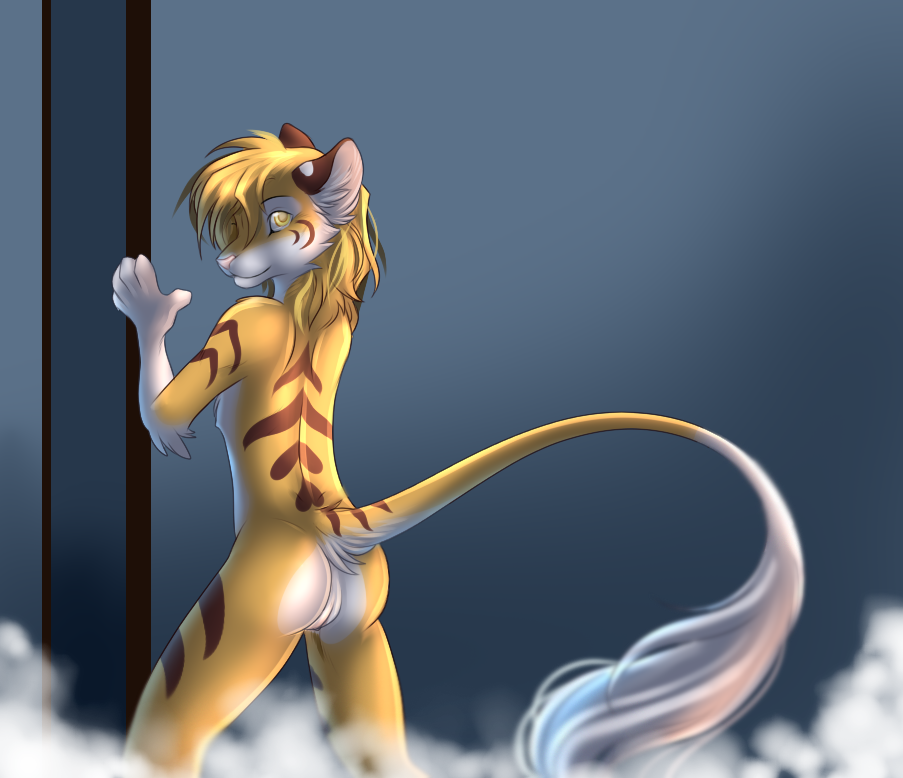 anthro ass female liger looking_at_viewer nude pussy raised_tail solo tassy