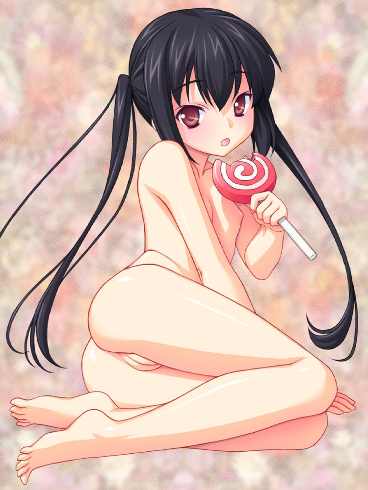 1girls ass azusa_nakano_(k-on!) barefoot blush candy feet female female_only flat_chest food human human_only k-on! lollipop miyama_amehiko miyama_kannon nipples nude solo tagme toes vagina