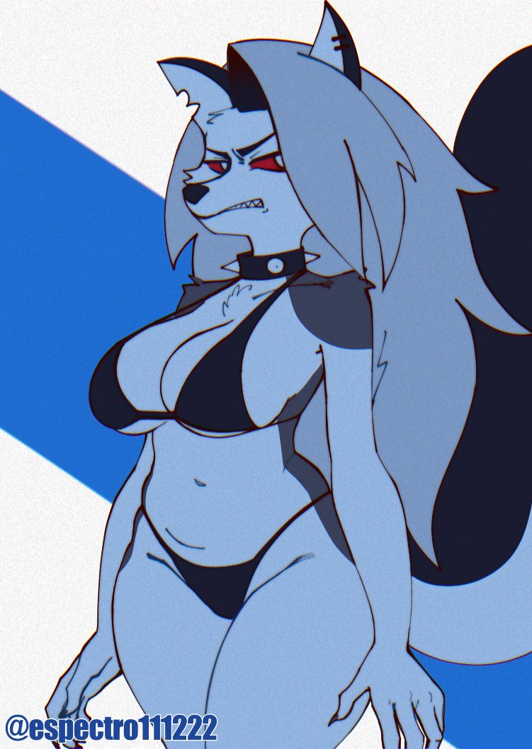 2024 5_fingers abstract_background anthro artist_name big_breasts big_tail bikini bikini_thong black_bikini black_clothing black_swimwear breasts canid canid_demon canine claws clothed clothing collar curvy_anthro curvy_female curvy_figure demon digital_drawing_(artwork) digital_media_(artwork) espectro111222 female finger_claws fingers fur furry grey_body grey_fur grey_hair hair hellhound helluva_boss long_hair long_tail looking_at_viewer loona_(helluva_boss) mammal multicolored_body multicolored_fur mythological_canine mythological_creature mythology navel red_sclera sharp_teeth skimpy skimpy_bikini solo spiked_collar spikes swimwear tail teeth thick_thighs two-piece_swimsuit two_tone_body two_tone_fur voluptuous voluptuous_anthro voluptuous_female watermark white_body white_eyes white_fur wide_hipped_anthro wide_hipped_female wide_hips