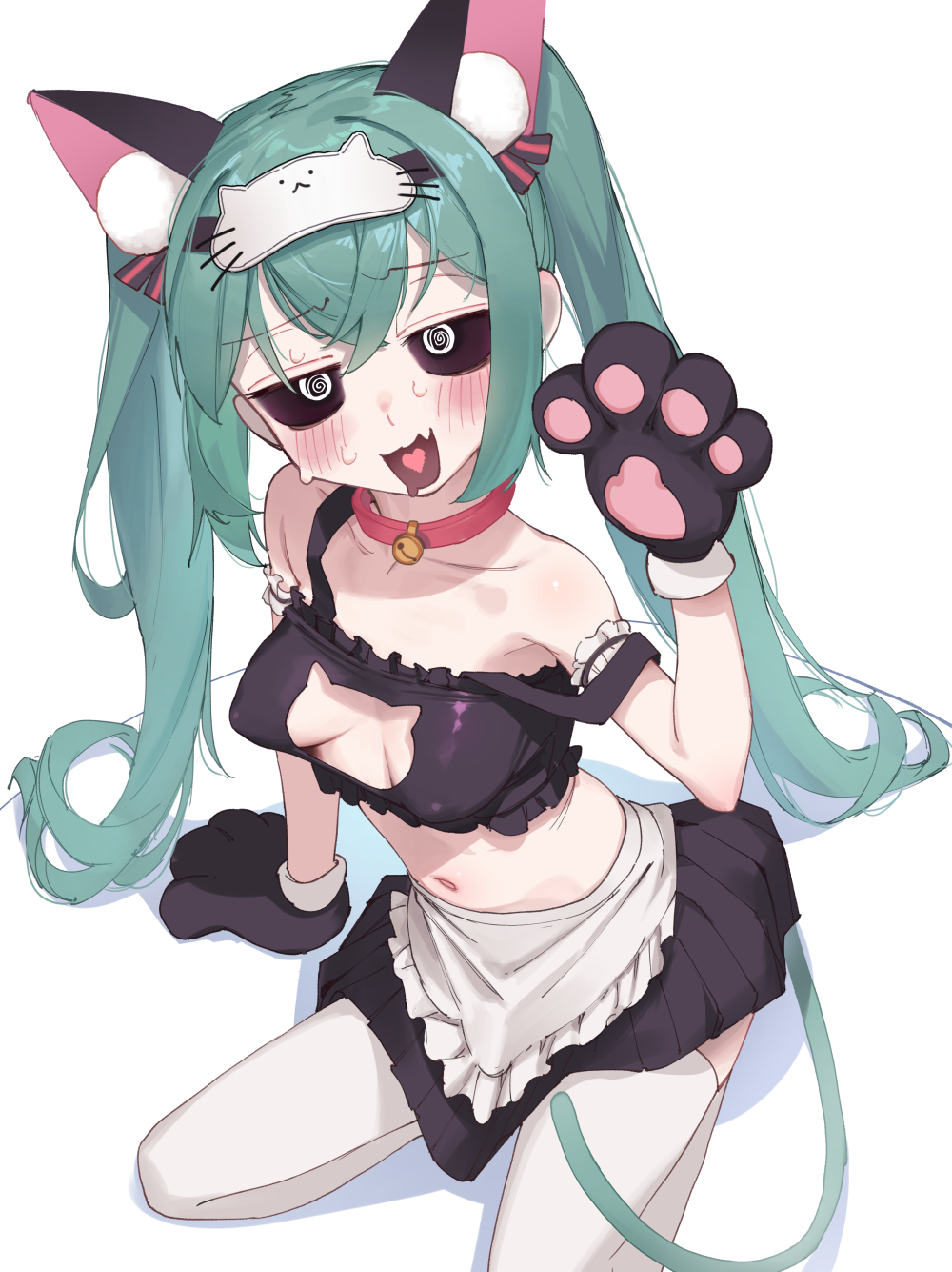 1girls black_eyes blue_hair blush cat_ears collar female female_focus female_only hatsune_miku light_skin looking_at_viewer maid mesugaki_miku mimukauwa_nice_try_(vocaloid) on_knees rikuto_lin small_breasts vocaloid