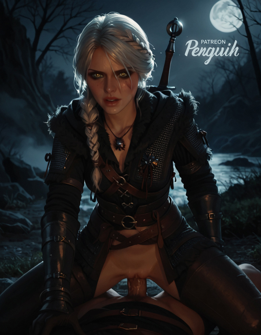 ai_generated braid cd_projekt_red ciri collar female light-skinned_female light-skinned_male looking_at_viewer male mascara night penetration penguih penis pussy riding_penis scar sex the_witcher_(series) the_witcher_4 vaginal_penetration white_hair witcher_medallion yellow_eyes