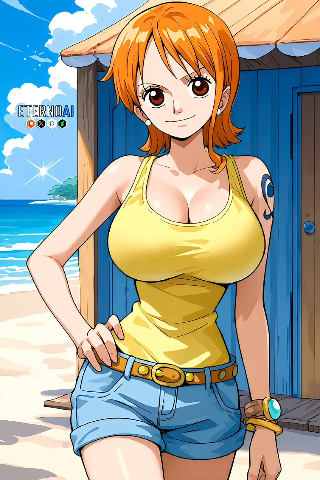 ai_generated eternoai female female_only nami_(one_piece) one_piece red_hair smile tank_top