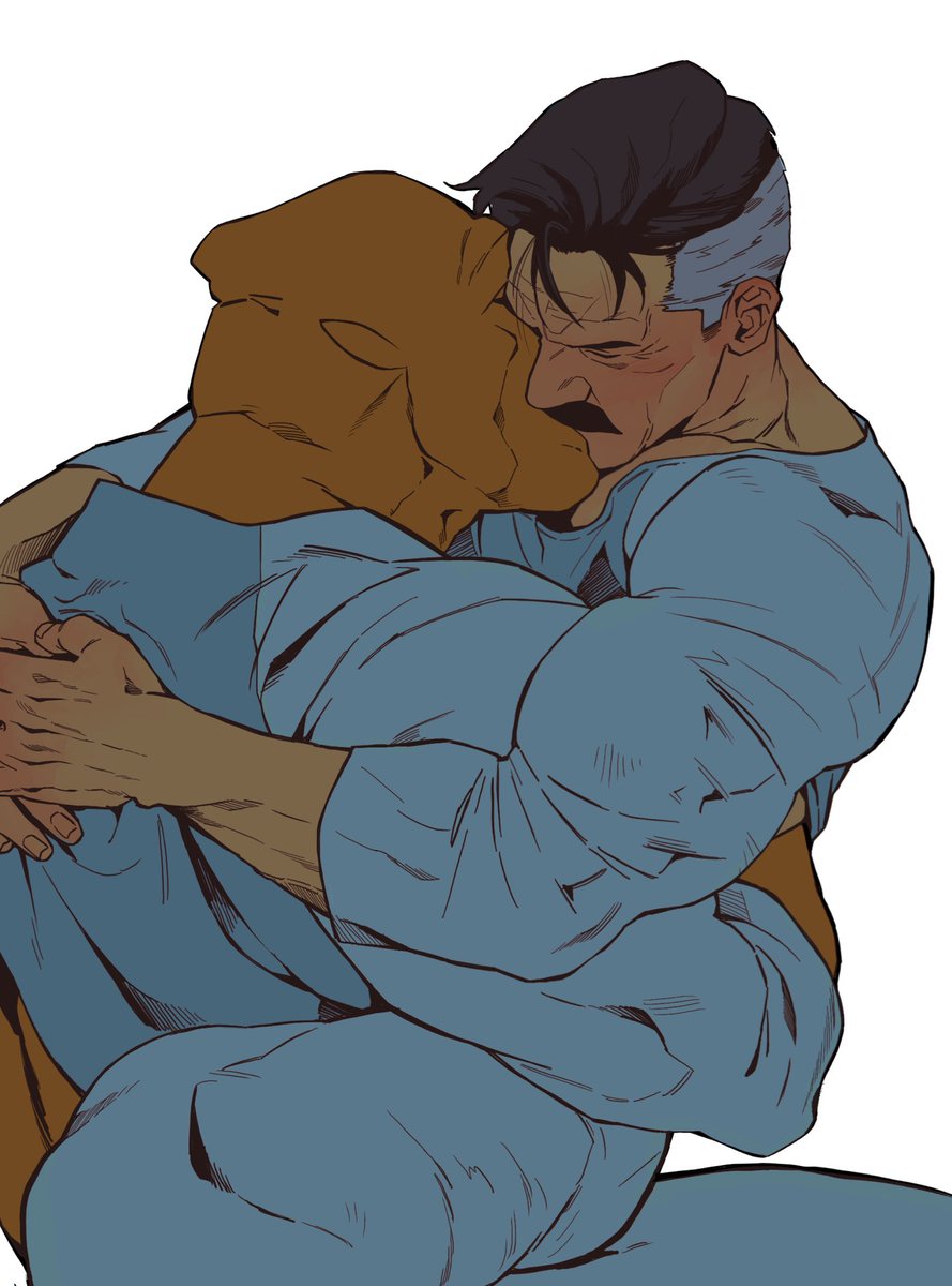 allen the alien, bonjourdraws, daddy, dilf, gay, hug, hugging, hugging while kissing, interspecies, invincible, invincible (tv series), kissing, kissing while hugging, male, moustache, muscular, muscular male, nolan grayson, omni-man, orange body, orange skin, viltrumite