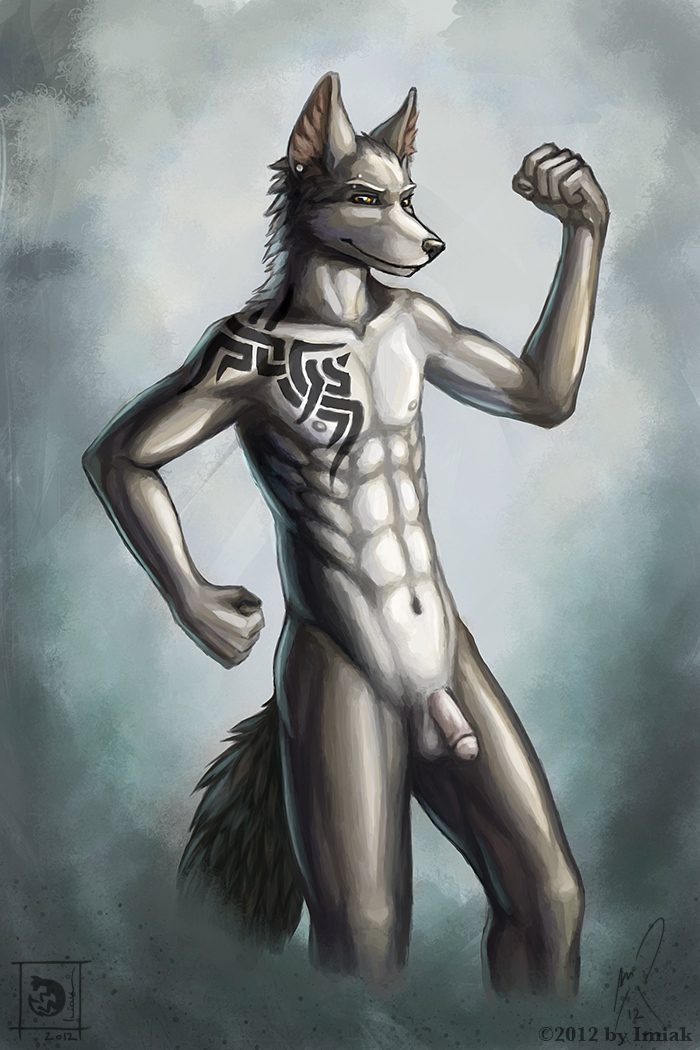 abs anthro canine fur furry imiak male male_only muscles nude penis piercing pose solo tattoo wolf zach