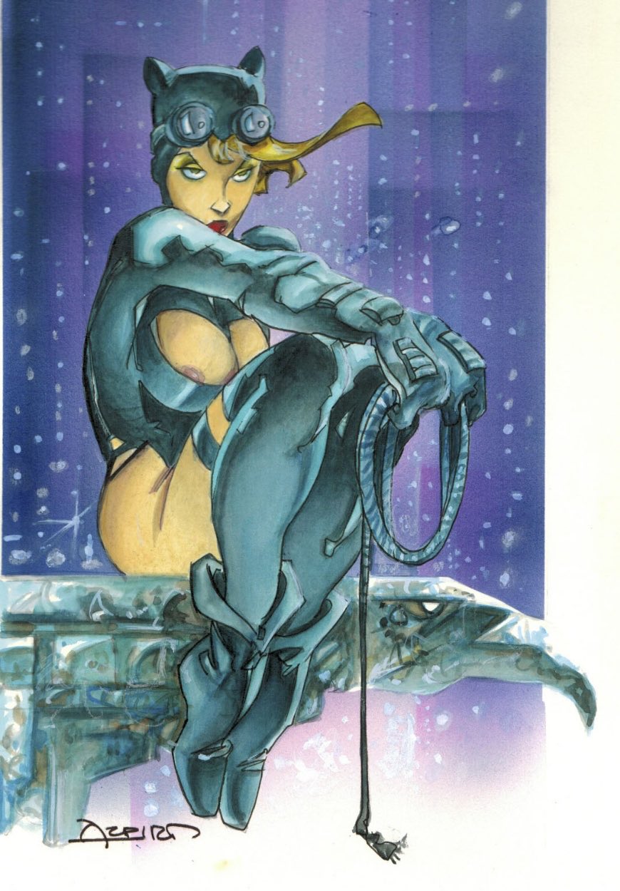 1girls alfonso_azpiri alfonzo_azpiri areola_slip areolae batman_(series) big_breasts blonde_hair breasts catwoman cleavage dc_comics female female_only huge_breasts solo_female traditional_media_(artwork)