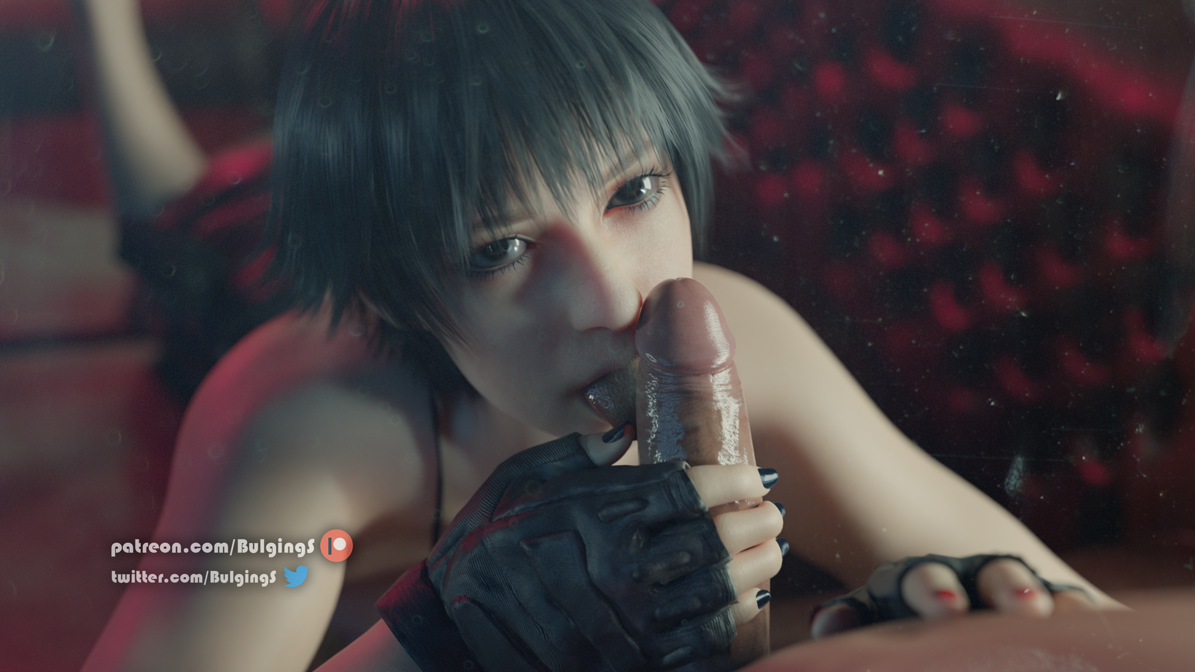 1girls, 3d, 3d (artwork), black hair, black nails, blender, blowjob, bulgingsenpai, devil may cry, devil may cry (series), devil may cry 5, female, heterochromia, lady (devil may cry), licking, lips, nude, saliva, sex, short hair, sucking, tongue, tongue out, uncensored, wet