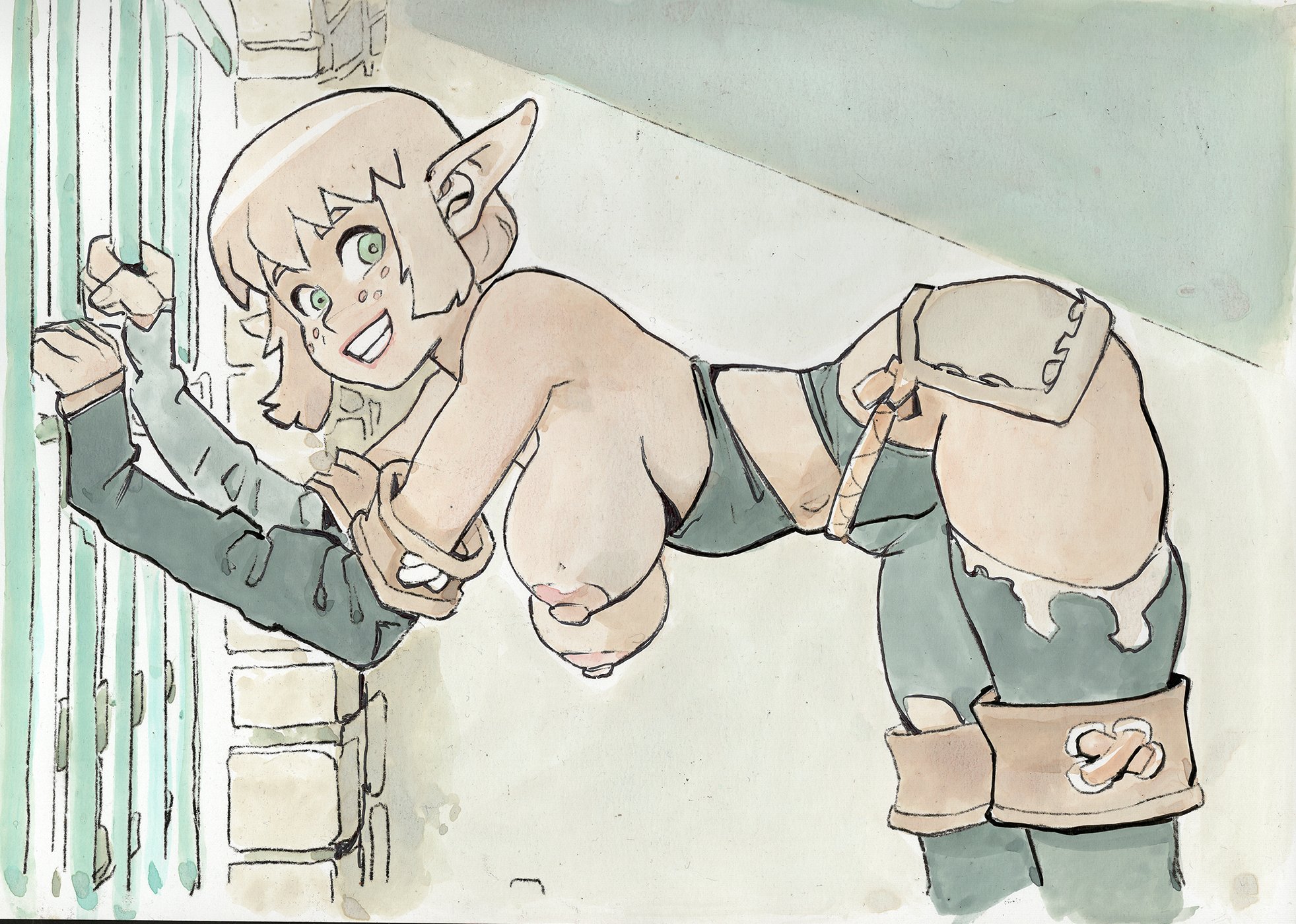 1girls, blonde hair, breasts, cra, evangelyne, female, female only, jjfrenchie, leaning forward, nipples, nude, pointy ears, smile, solo, solo female, wakfu