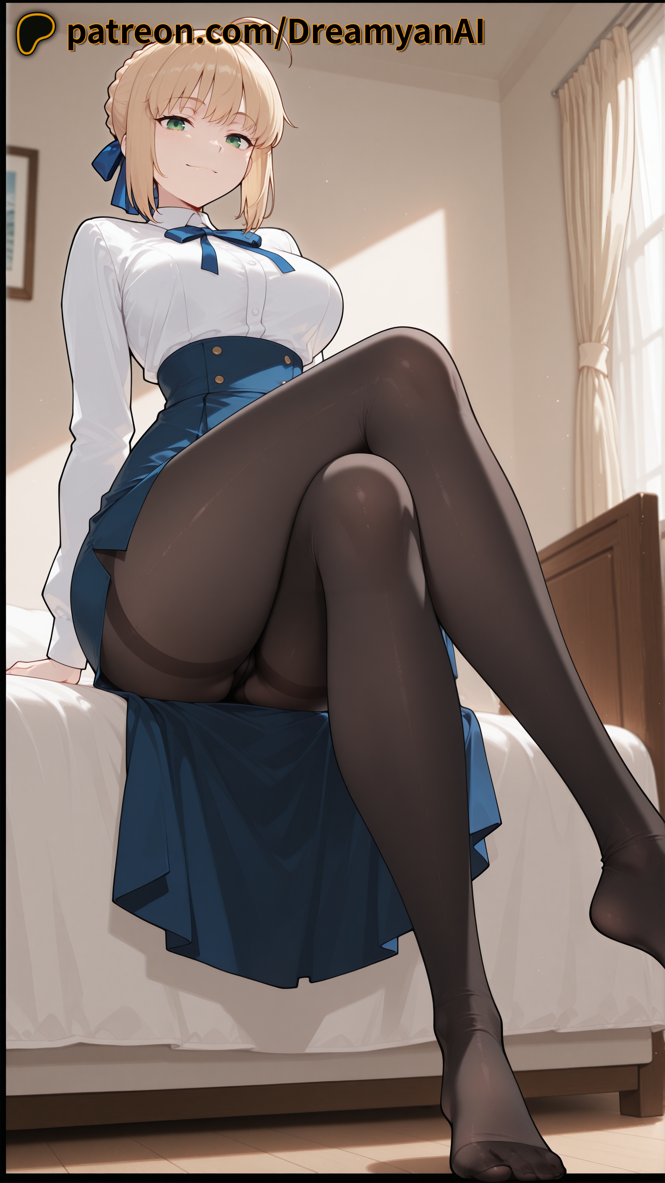 1girls, 4k, ai generated, artoria pendragon, barefoot, blonde female, blonde hair, breasts, casual, dreamyan ai, feet, female, green eyes, hi res, high quality, high resolution, highres, legs, pantyhose, saber, seductive, seductive look, seductive pose, seductive smile, smile, smiling, thick ass, thick thighs, thighs, toes, uncensored, white body, white skin