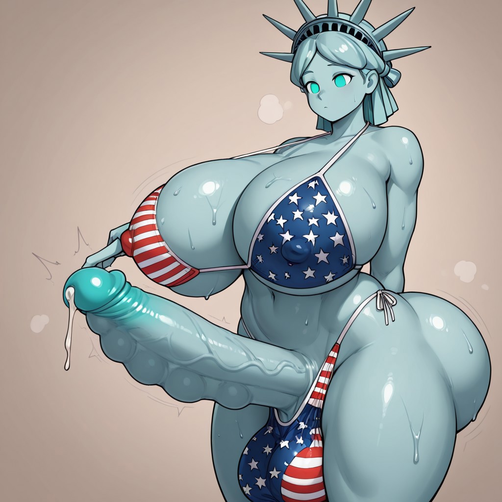 1futa, ai generated, ai isnt art but you can still jack off to it, american flag bikini, civitai, futanari, intersex, self upload, solo, solo futa, statue of liberty, tagme, urethral beads, urethral bulge, urethral insertion