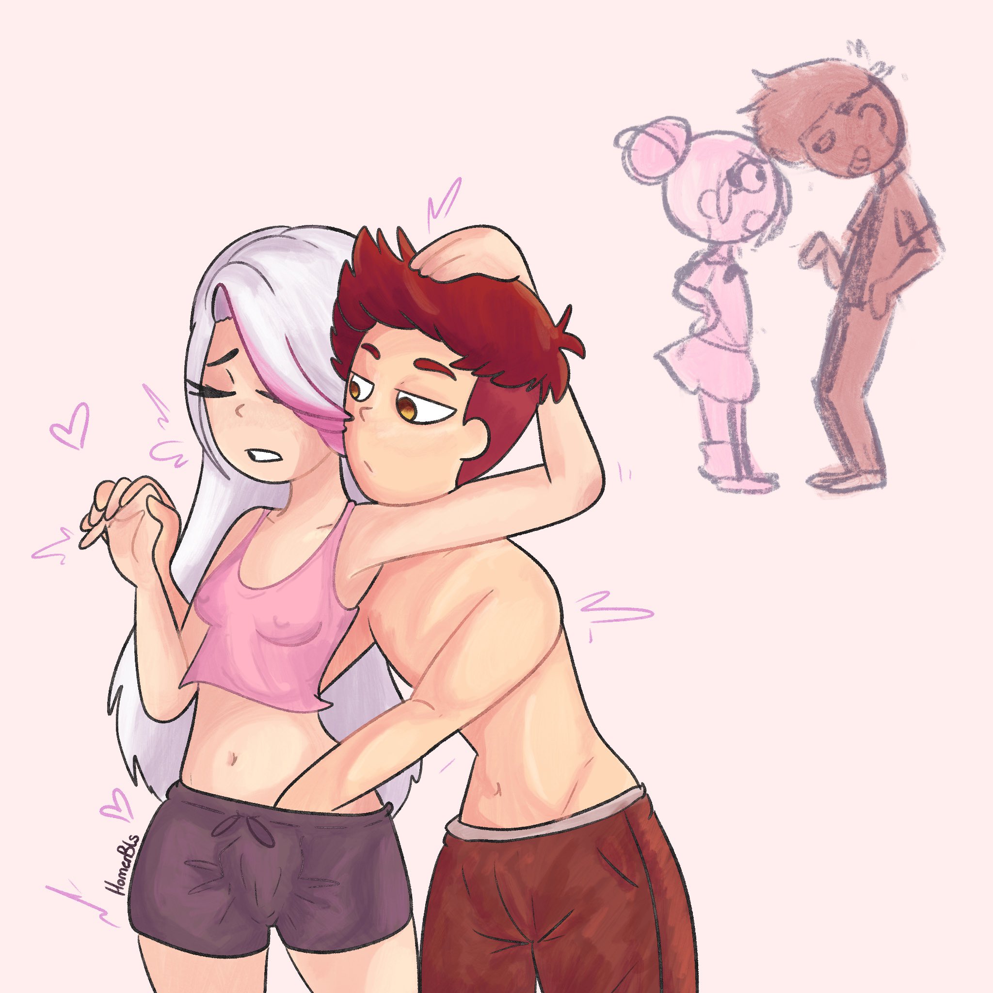 1boy, 1girls, brother and sister, clothed, female, fhs, fhsz3r0, fingering, fingers, fnafhs, fnafhs z3ro, fnafhsrule34, fnafhsxxx, fox (fnafhs), foxy (fnafhs), hand in pants, holding hands, homerbls, incest, male, male and female focus, mangle (fnafhs), meg (fnafhs), pussy, red hair, vaginal fingering, white hair, yellow eyes