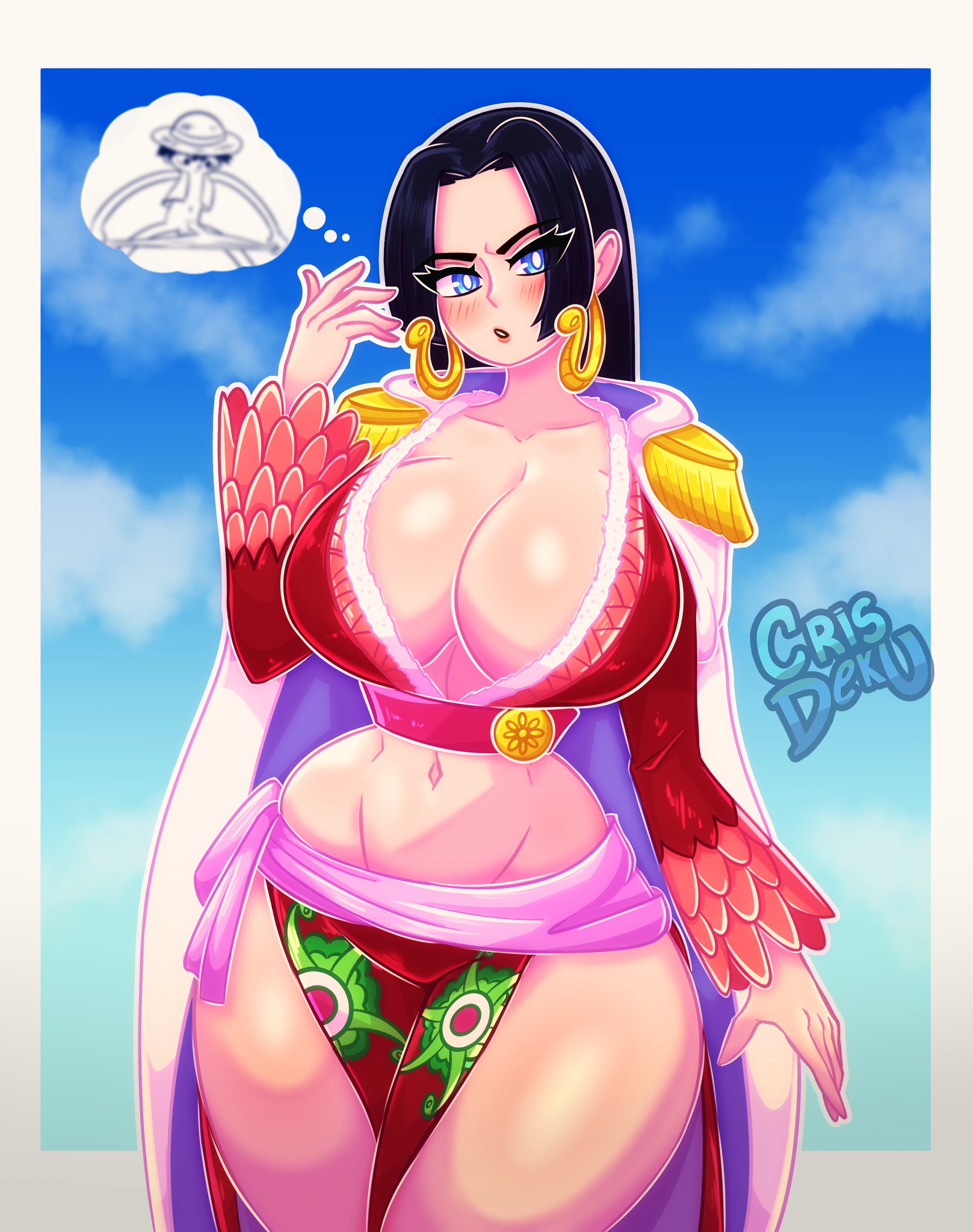 1girls, ass, big ass, big breasts, big butt, big thighs, big titties, black hair, black-haired female, boa hancock, breasts, clothing, crisdeku, curvaceous, curvaceous female, curvaceous figure, curvy, curvy figure, curvy hips, female, female only, long hair, monkey d luffy, one piece