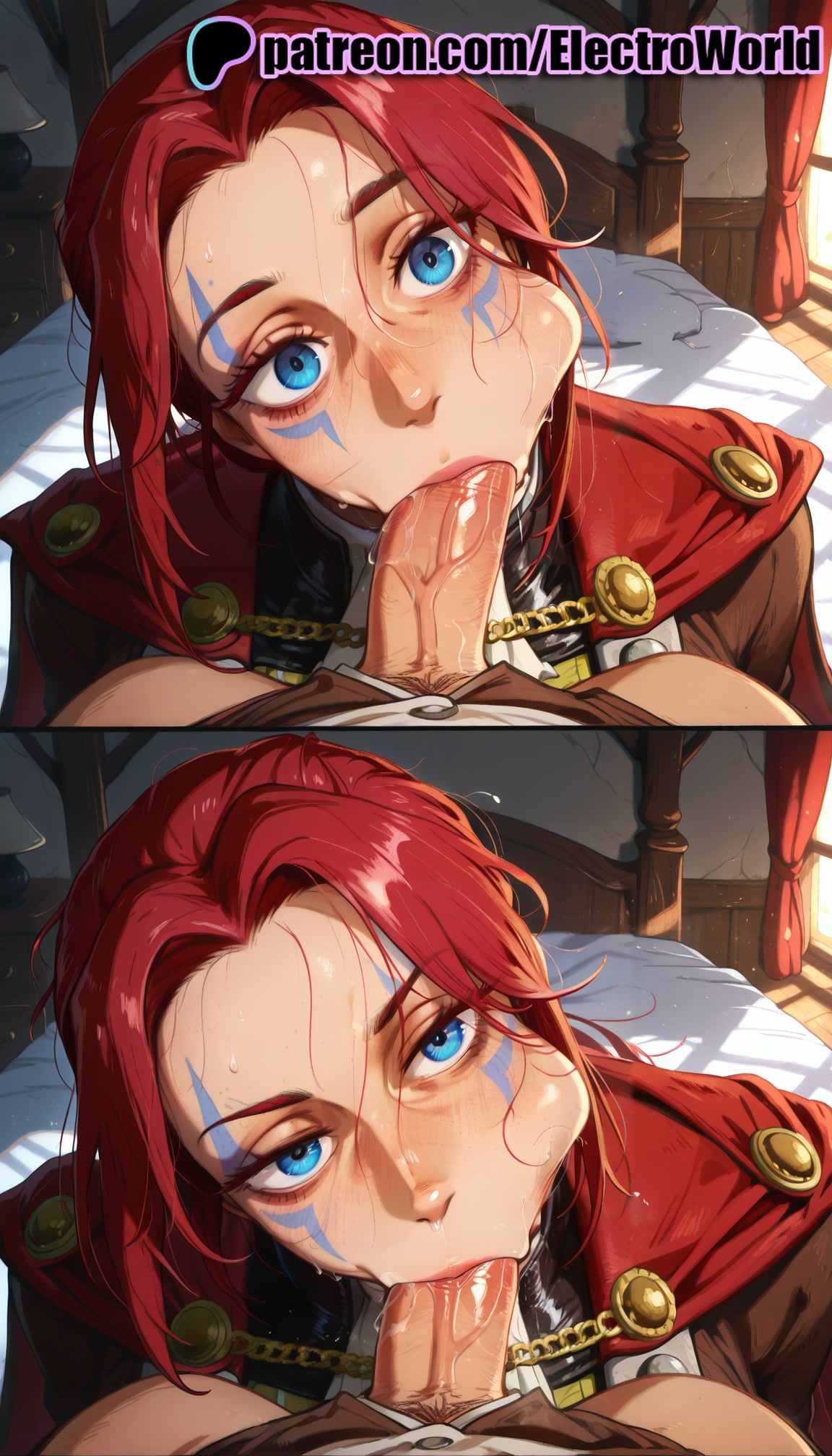 :>=, 1girls, 2025, ai generated, arm tattoo, artist name, blowjob, blowjob face, blue eyes, body writing, cheek bulge, cock, cum, cum in mouth, deepthroat, dick, electroworld, facial tattoo, fellatio, female, head grab, hi res, high quality, high resolution, highres, irrumatio, lea monad (lies of p), licking, lies of p, lipstick mark, looking at viewer, male, military, multiple fellatio, multiple females, multiple girls, oral, oral sex, pants pull, patreon, patreon username, penis, pov, pubic tattoo, red hair, scar, scar on face, short hair, stable diffusion, straight, stray pubic hair, sucking, tally, tattoo, uncensored, uniform, veins, watermark