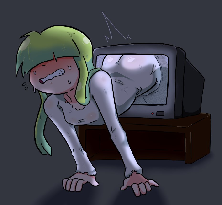 ass, ass bigger than head, ass stuck, big ass, breasts, cami (fnafhs), cosplay, darkness, embarrassed, female, fhs, fhsz3r0, fnafhs, fnafhs z3ro, fnafhsrule34, fnafhsxxx, ghost, ghost girl, green eyes, green hair, hair over eyes, heavy bottom, long hair, petite, petite body, petite breasts, petite female, ringu, sadako yamamura (cosplay), stuck, stuck in object, television, the ring, thick ass, trying to leave, yamamura sadako (cosplay), z3star