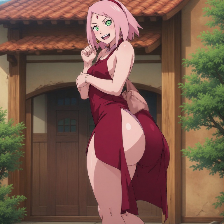 boruto:_naruto_next_generations boruto:_two_blue_vortex dress female huge_ass kunoichi naruto_(series) pink_hair red_dress sakura_haruno slim_waist thick_thighs