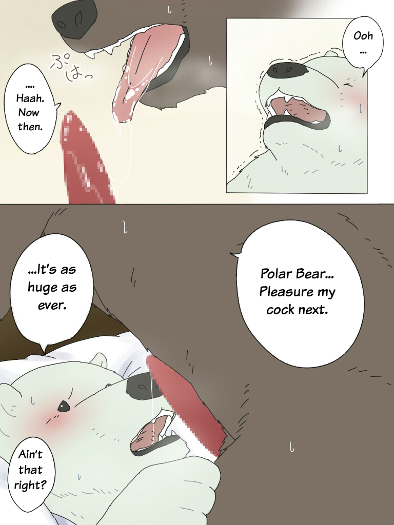 bear blush censored comic drooling fur gay male manga open_mouth penis polar_bear precum saliva shirokuma shirokuma_cafe tagme teeth translated unknown_artist