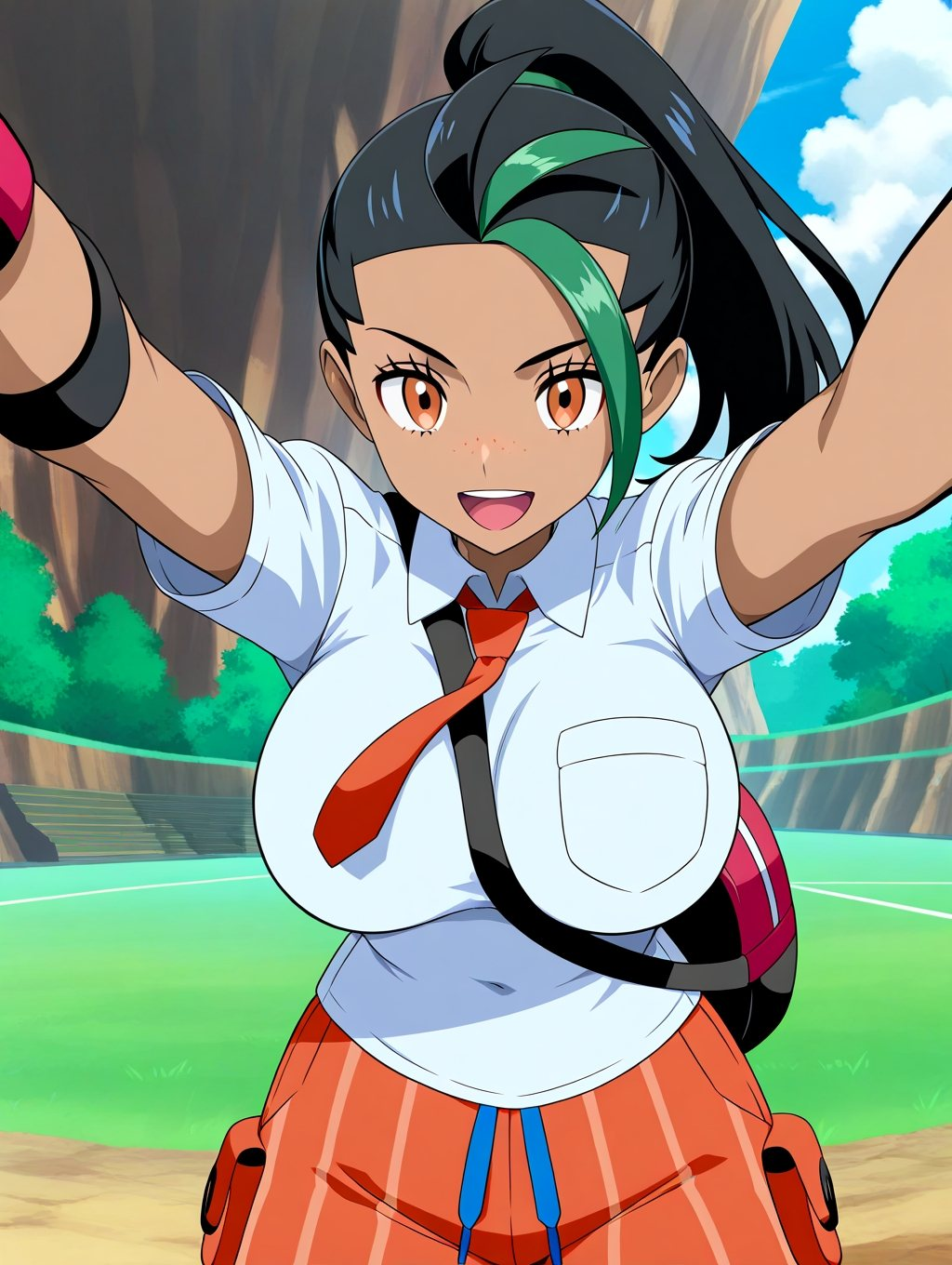 1girls ai_generated big_breasts black_hair breasts dark-skinned_female dark_skin ebisu-frr female female_only huge_breasts large_breasts nemona_(pokemon) npc_trainer pokemon pokemon_(franchise) pokemon_(trainer) pokemon_trainer short_hair solo solo_female solo_focus