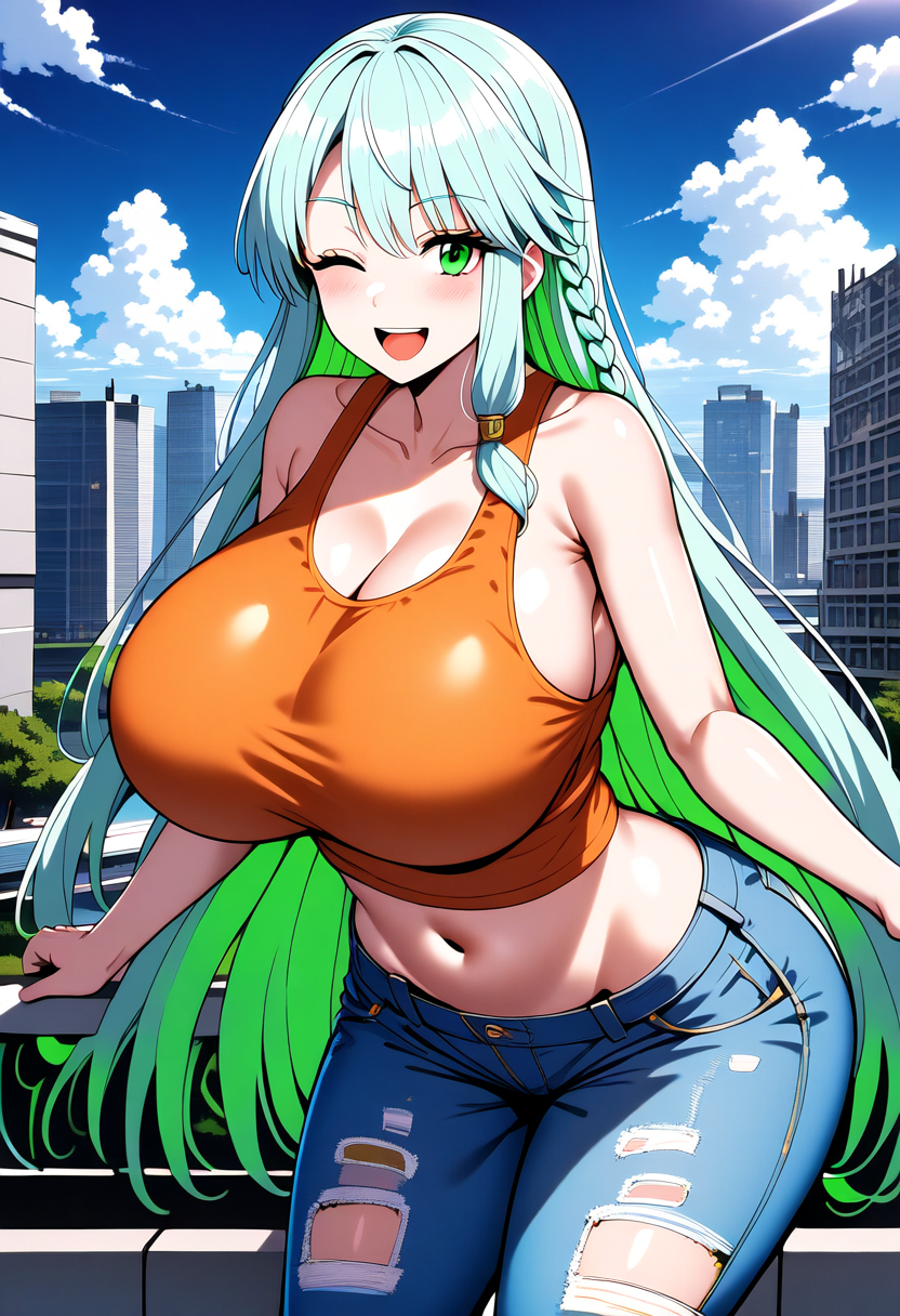 1female 1girls ai_generated big_breasts big_thighs breasts fate/grand_order fate_(series) female female_focus female_only green_hair huge_breasts kukulkan_(fate) large_breasts large_thighs large_tits long_hair r.a.t.a thick_thighs thighs