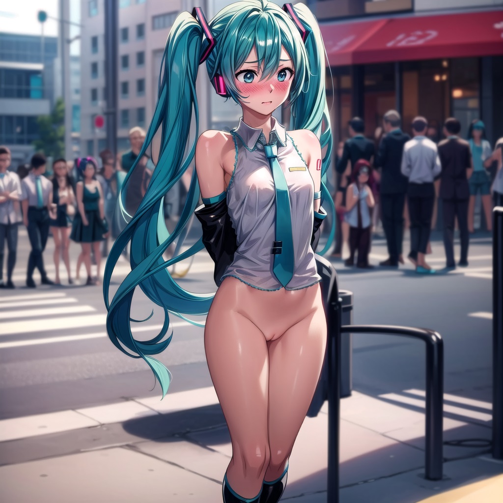 ai_generated arms_behind_back ass bottomless bottomless_female clothes_stolen crowd embarrassed embarrassed_female embarrassed_undressed_female enf erect_nipples euf forced_exposure forced_nudity glj-enf going_commando green_hair half-dressed half_naked half_naked_female hands_behind_back humiliation miku miku_hatsune mikumikudance multiple_boys multiple_girls naked_from_the_waist_down nipples no_panties no_pants no_skirt pantsed pantsing public public_exposure public_humiliation public_indecency public_nudity pussy sad scared shirt_only shocked shocked_expression skirtless spectators stolen_clothes story_at_source street stripped undressed undressed_by_others