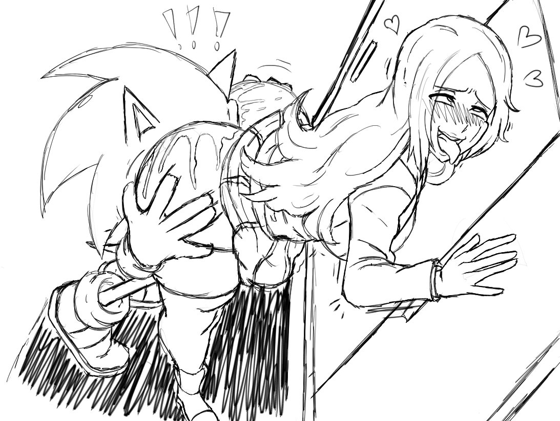 1boy, ahe gao, anilingus, ass, ass eating, blackchaos64, bleach, blush, crossover, eating ass, face in ass, female, heart, huge ass, inoue orihime, looking pleasured, male, sonic (series), sonic the hedgehog, sonic the hedgehog (series)