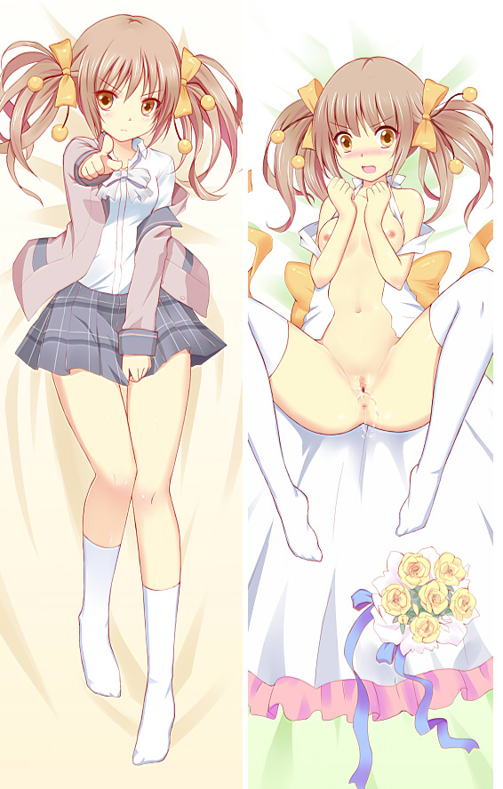 beiyu blazer blush bouquet bow bowtie breasts brown_hair checkered checkered_skirt cum cum_inside dakimakura flower hair_ribbon hairbow kannagi_miyabi kono_naka_ni_hitori_imouto_ga_iru! nipples nude pointing pointing_at_viewer pussy ribbon school_uniform skirt small_breasts socks spread_legs tied_hair twintails