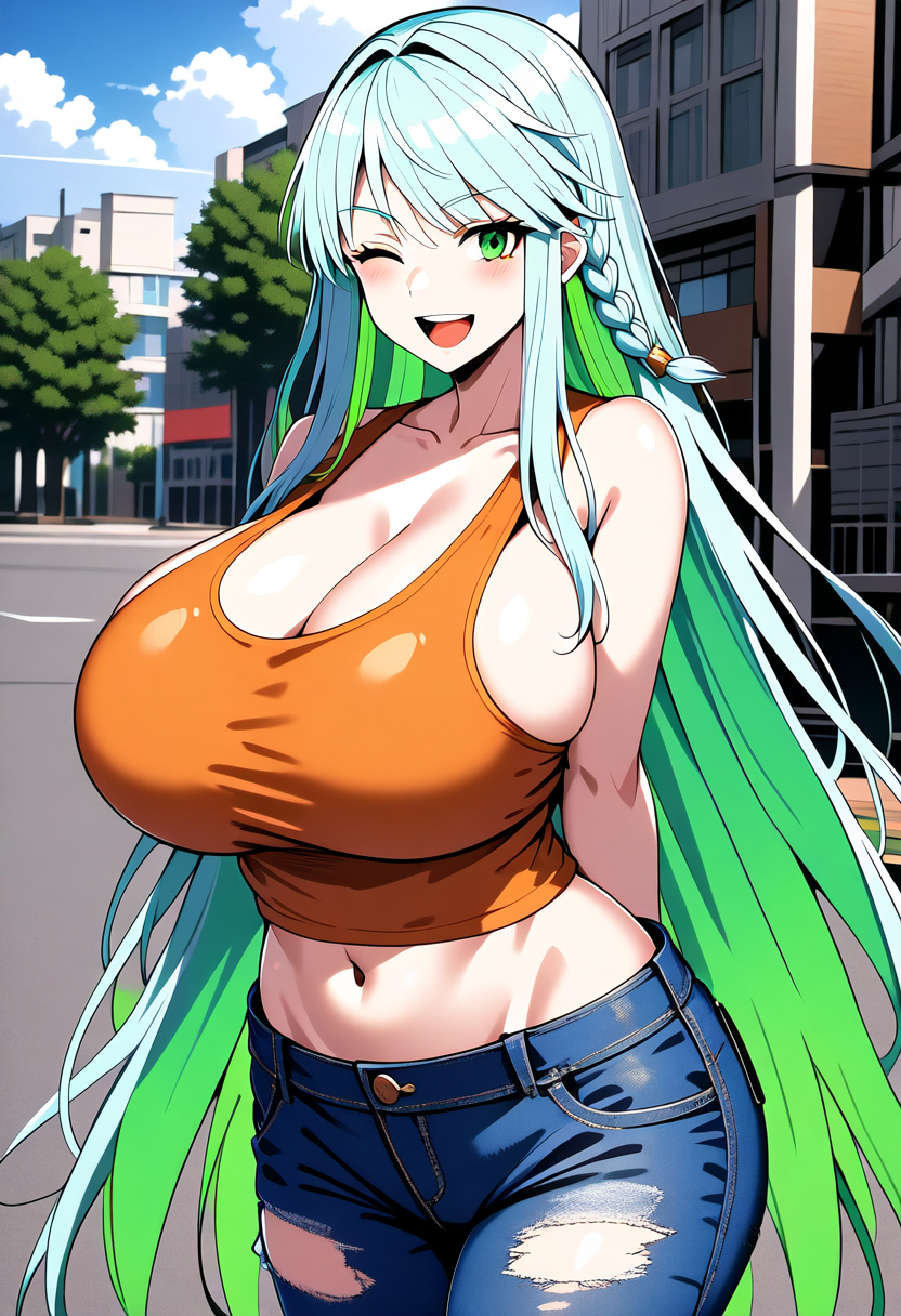 1female 1girls ai_generated big_breasts big_thighs breasts cleavage fate/grand_order fate_(series) female female_focus female_only green_hair huge_breasts kukulkan_(fate) large_breasts large_thighs large_tits long_hair r.a.t.a thick_thighs thighs